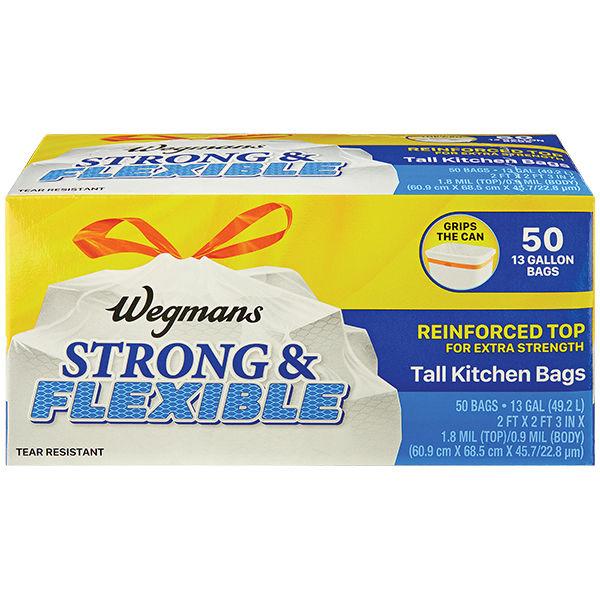 Wegmans Strong & Flexible Unscented Tall Kitchen Drawstring Bags 13 Gallon 50 Count