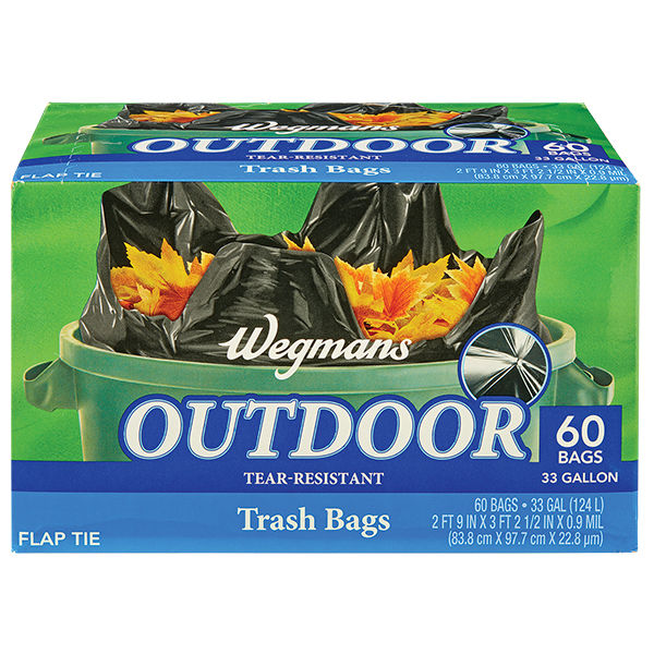 Wegmans Outdoor Flap Tie Trash Bags 33 Gallon 60 Count