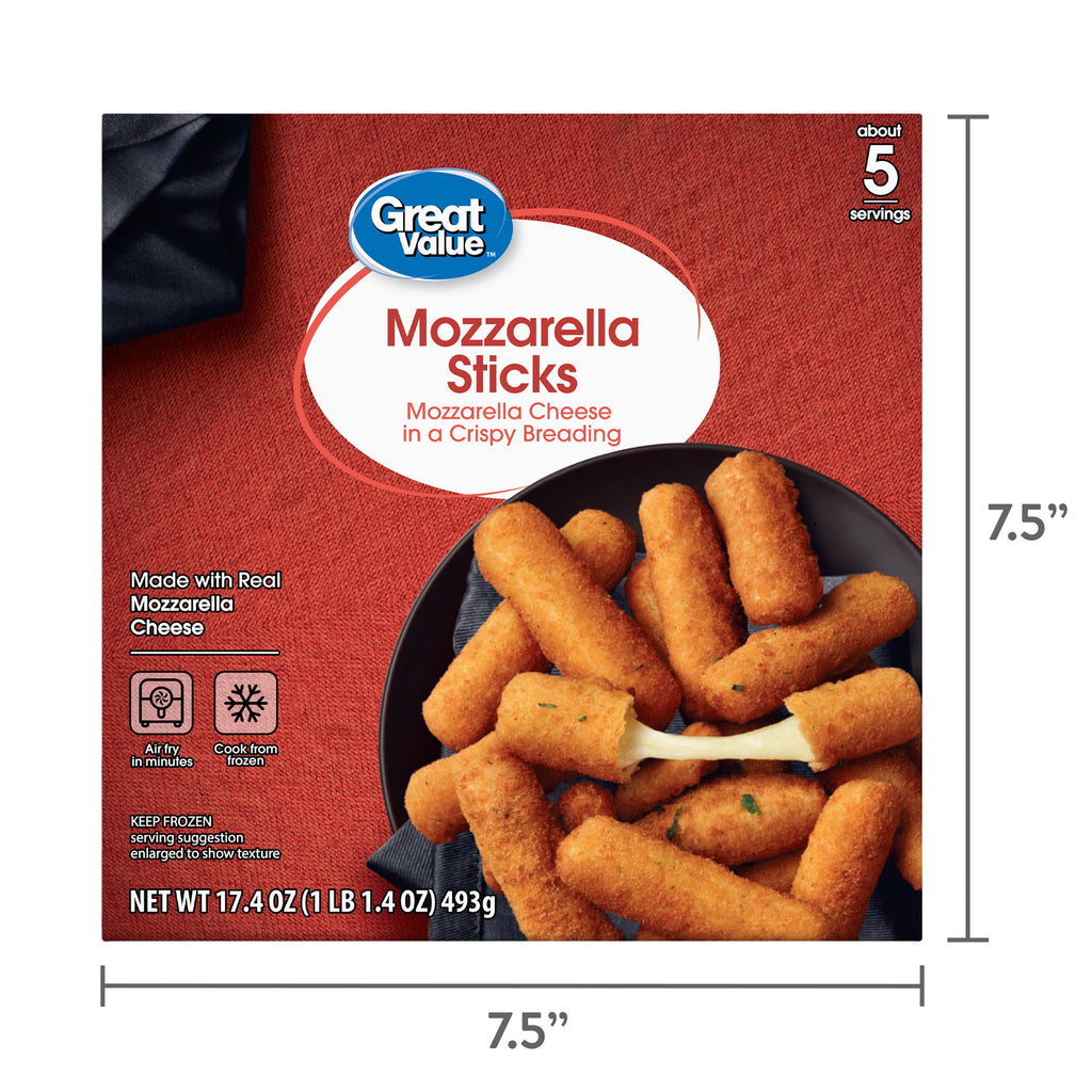 Great Value Mozzarella Cheese Sticks 17.4 Oz Frozen Appetizer