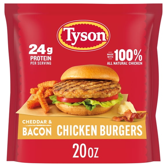 Tyson Cheddar & Bacon Chicken Burgers 20 Oz Frozen 4 Count