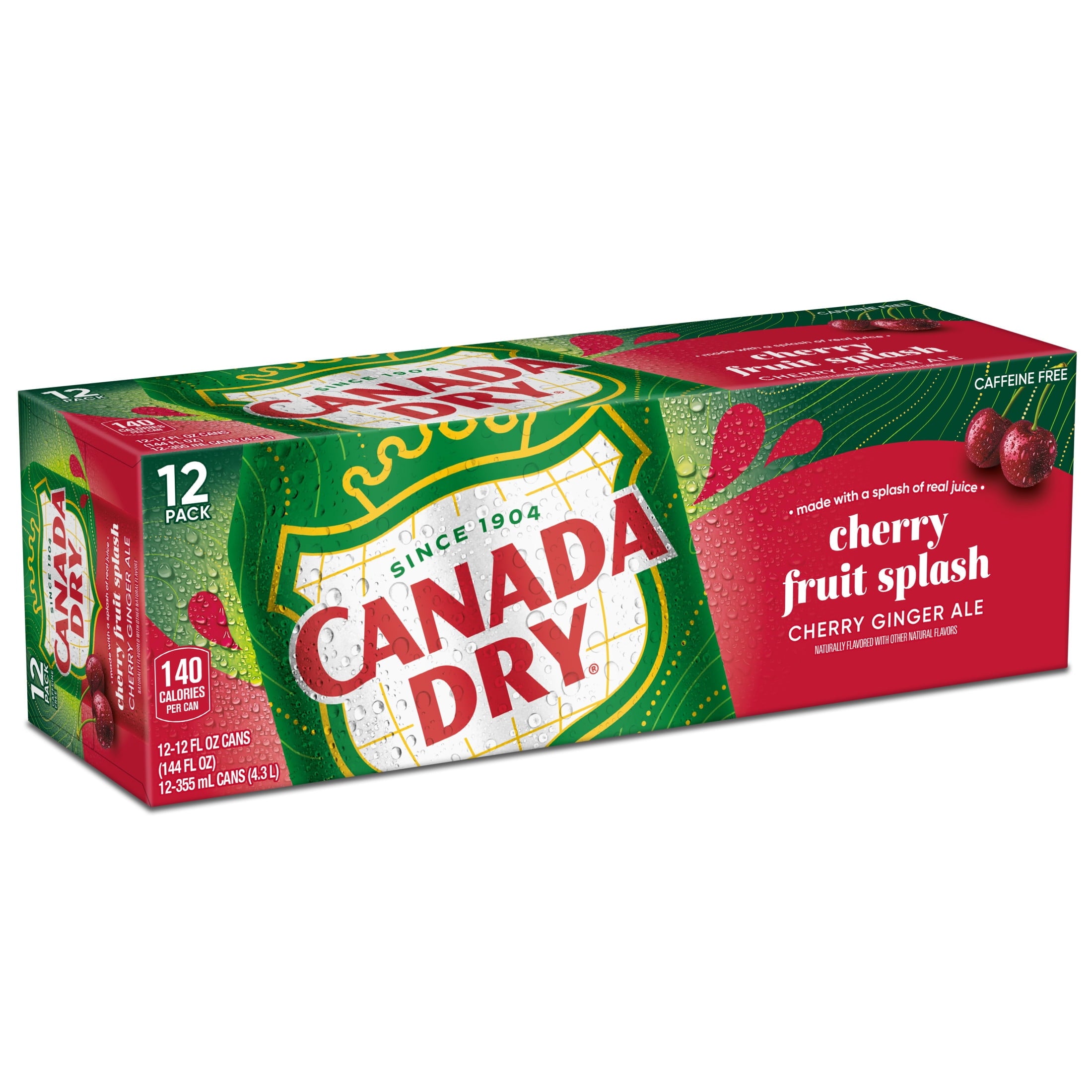 Canada Dry Caffeine Free Fruit Splash Cherry Ginger Ale Soda Pop Cans 12 Fl Oz 12 Pack