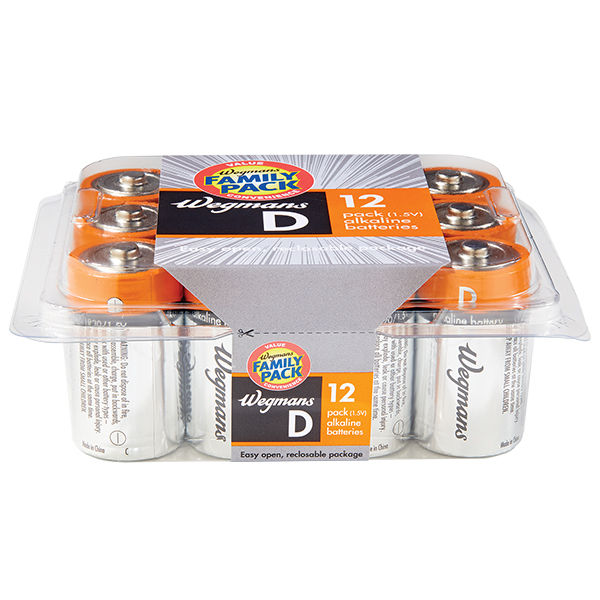 Wegmans D Alkaline Batteries 1.5 Volt 12 Count Family Pack