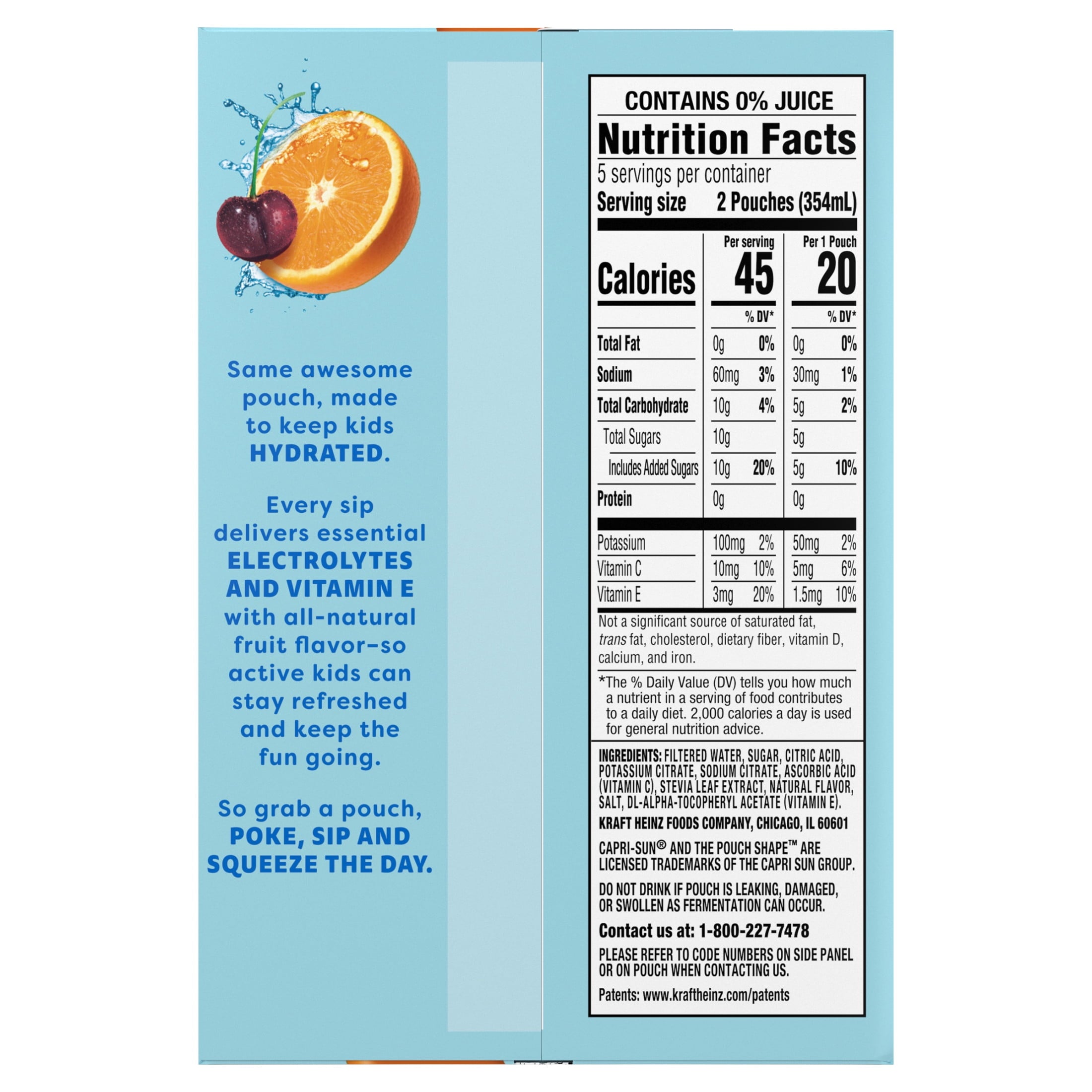 Capri Sun Hydrate with Electrolytes Tropical Punch Flavored Drink 6 fl oz Pouches 10 Count