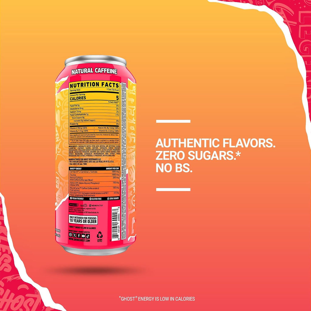 GHOST Energy Zero Sugars Energy Drink Strawbango 16 fl oz Single Can