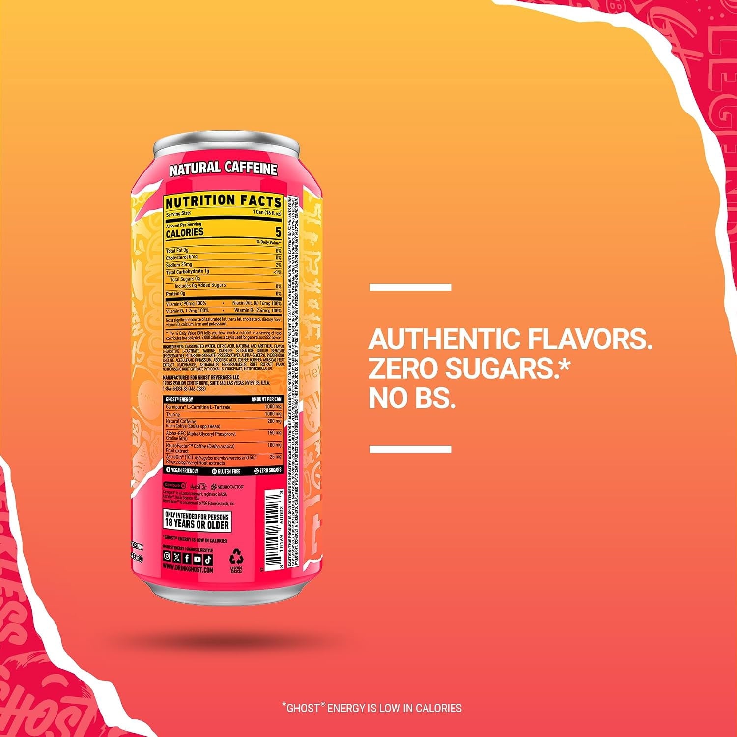 GHOST Energy Zero Sugars Energy Drink Strawbango 16 fl oz Single Can