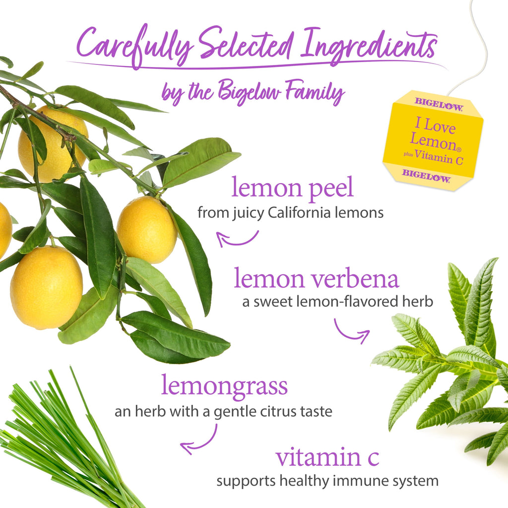 Bigelow I Love Lemon with Vitamin C Caffeine-Free Herbal Tea Bags 20 Count