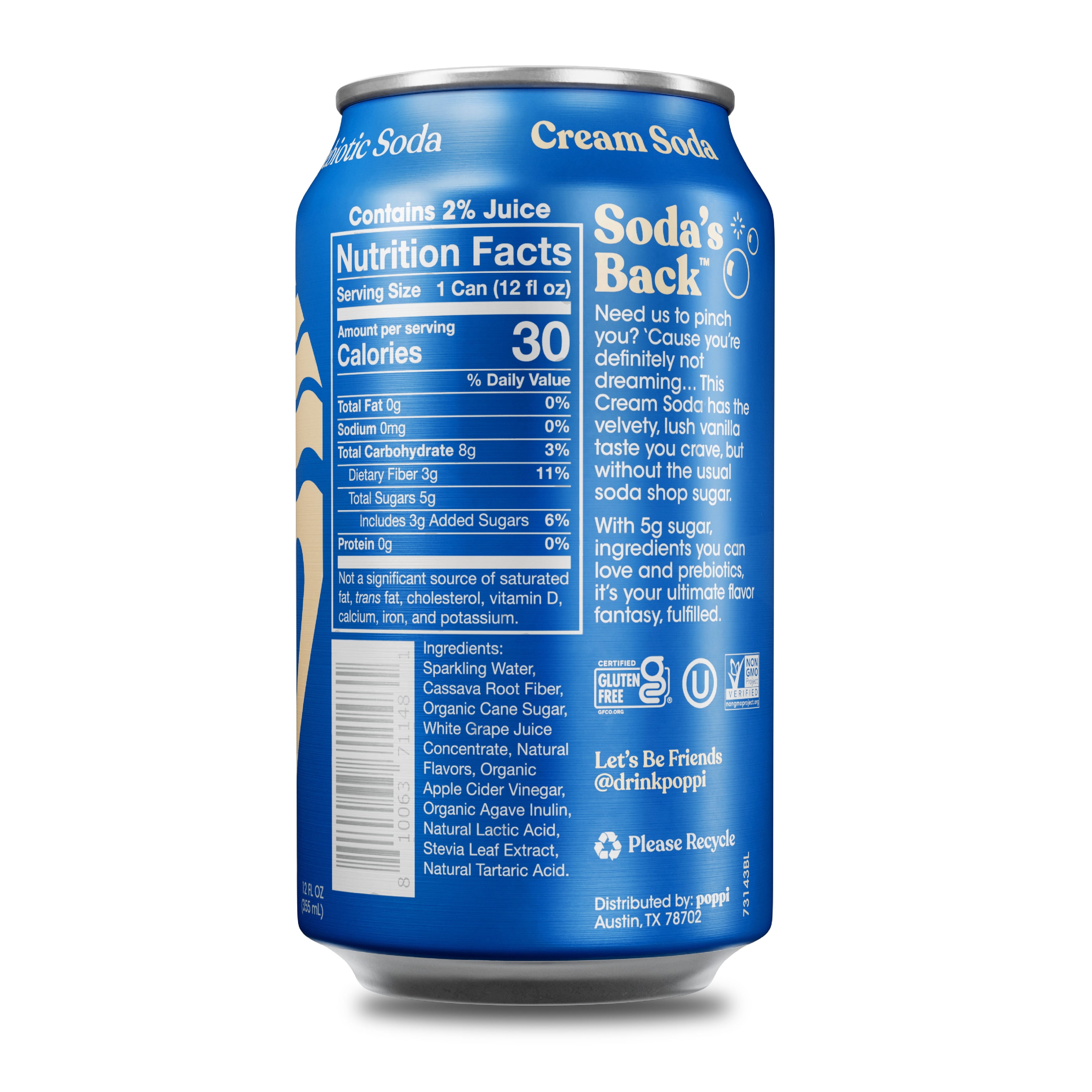 poppi Cream Soda Caffeine Free Prebiotic Soda Can 12 Fl Oz 1 Pack