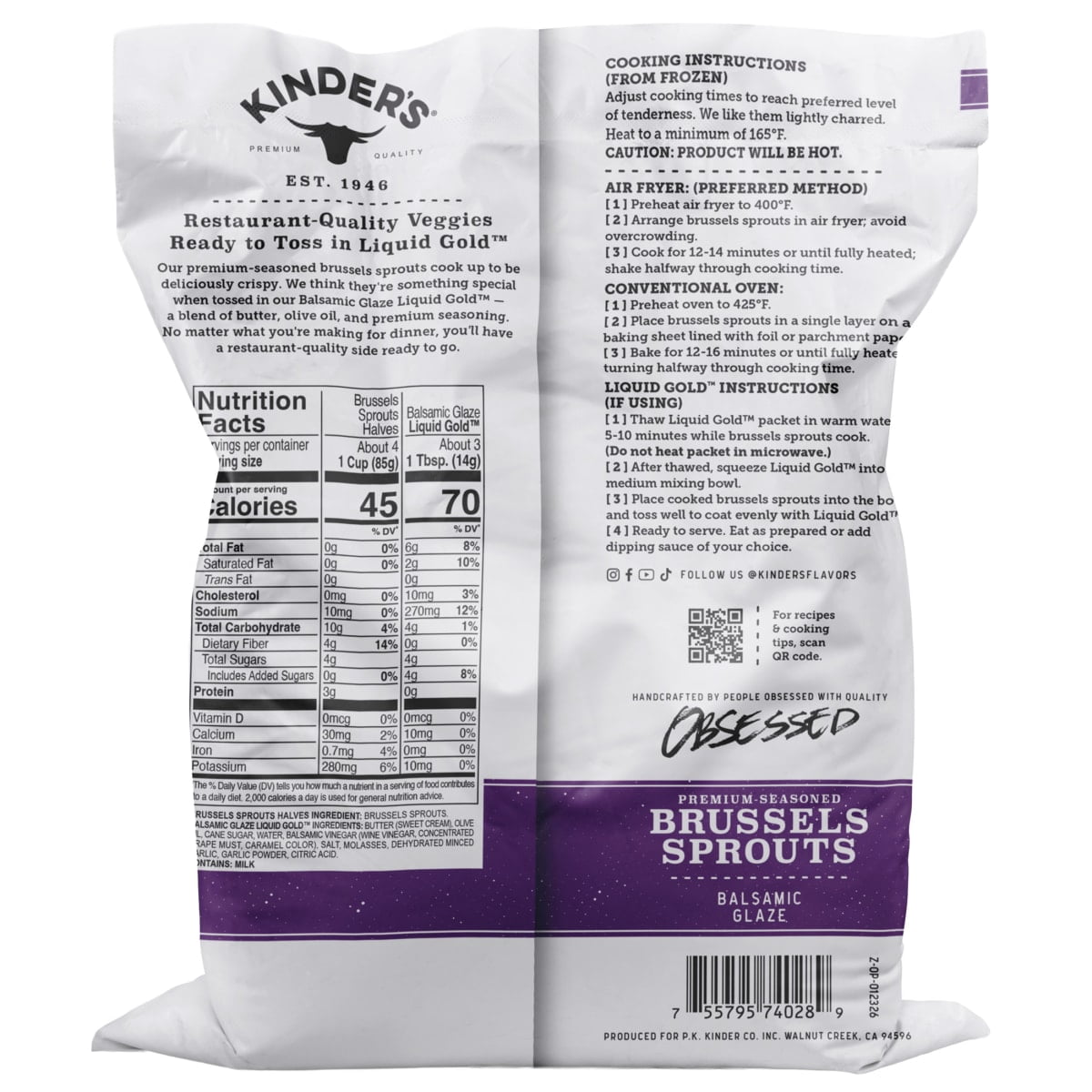 Kinder's Balsamic Glaze Brussels Sprouts Frozen Vegetable 13.5 Oz