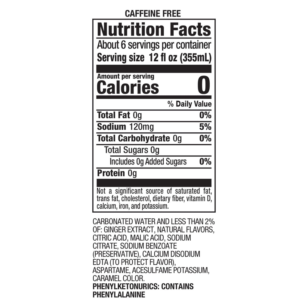 Canada Dry Caffeine Free Zero Sugar Ginger Ale Soda Pop Bottle 2 L