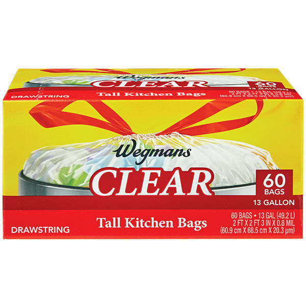Wegmans Clear Tall Kitchen Drawstring Bags 13 Gallon 60 Count