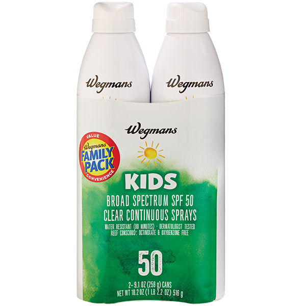 Wegmans Kids Broad Spectrum SPF 50 Clear Continuous Spray Sunscreen 2 Pack 18.2 Oz