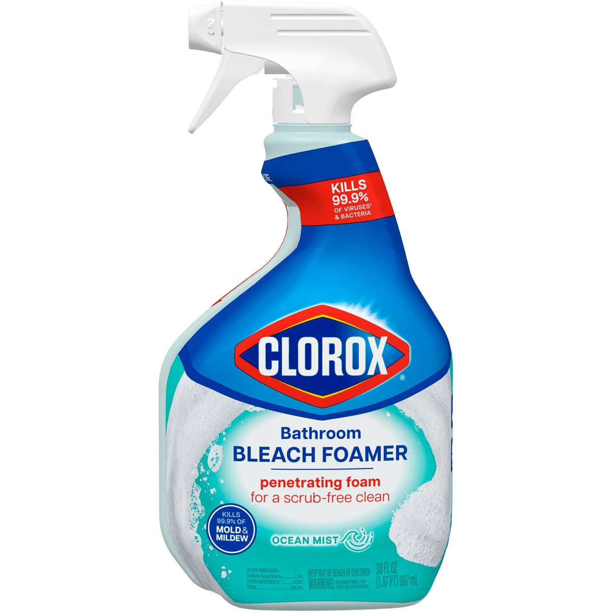 Clorox Bleach Foamer Bathroom Shower Cleaner Spray Ocean Mist 30 fl oz