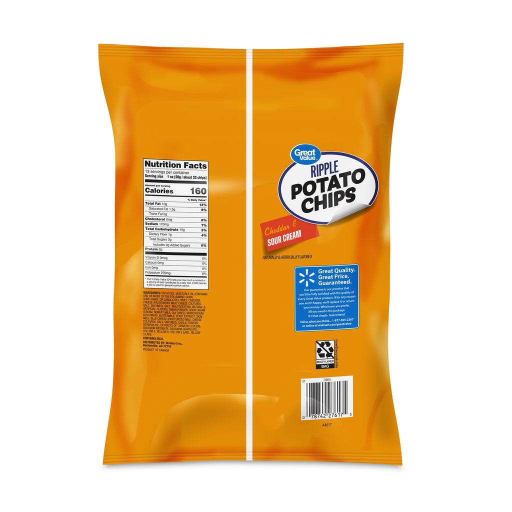 Cheddar & Sour Cream Flavored Potato Chips Party Size 13 Oz 1 Count Great Value