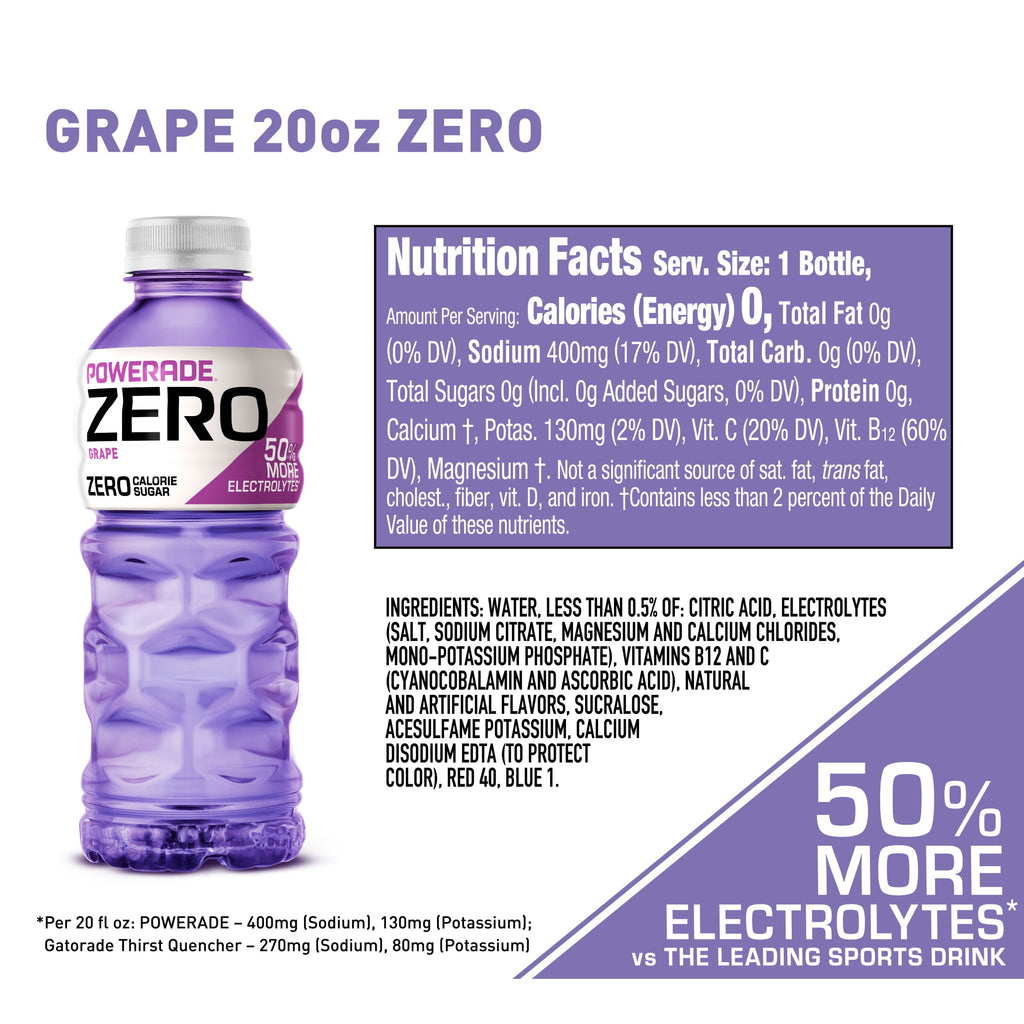 Powerade Zero Sugar Grape Electrolyte Sports Drink 20 fl oz 8 Count