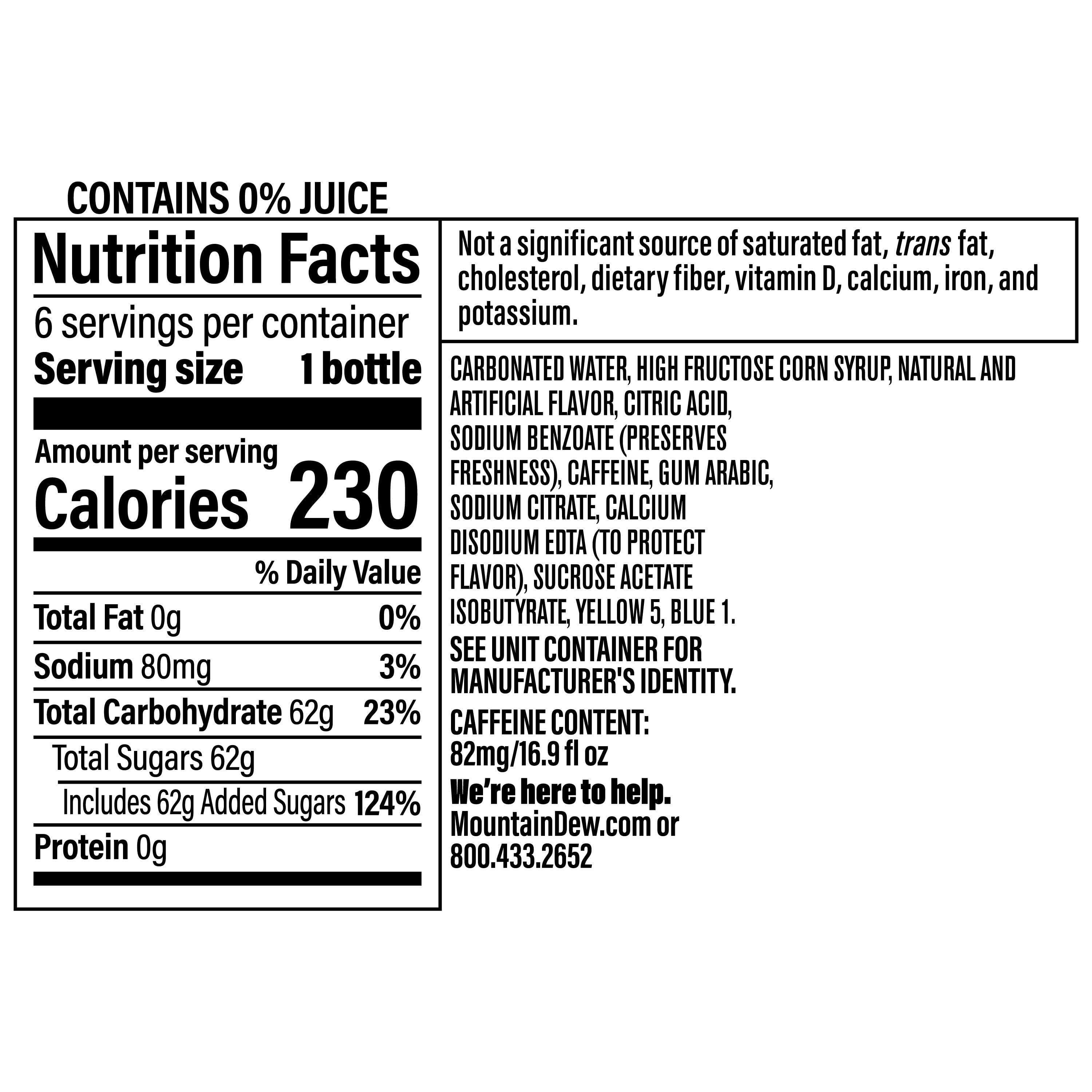 Mountain Dew Baja Blast Tropical Lime Soda Pop Bottles 16.9 Fl Oz 6 Pack