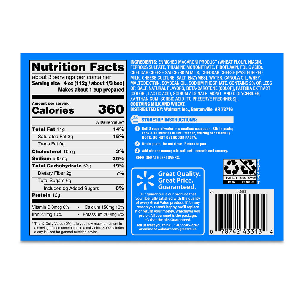 Great Value Premium Original Shells & Cheese 12 Oz 4 Pack