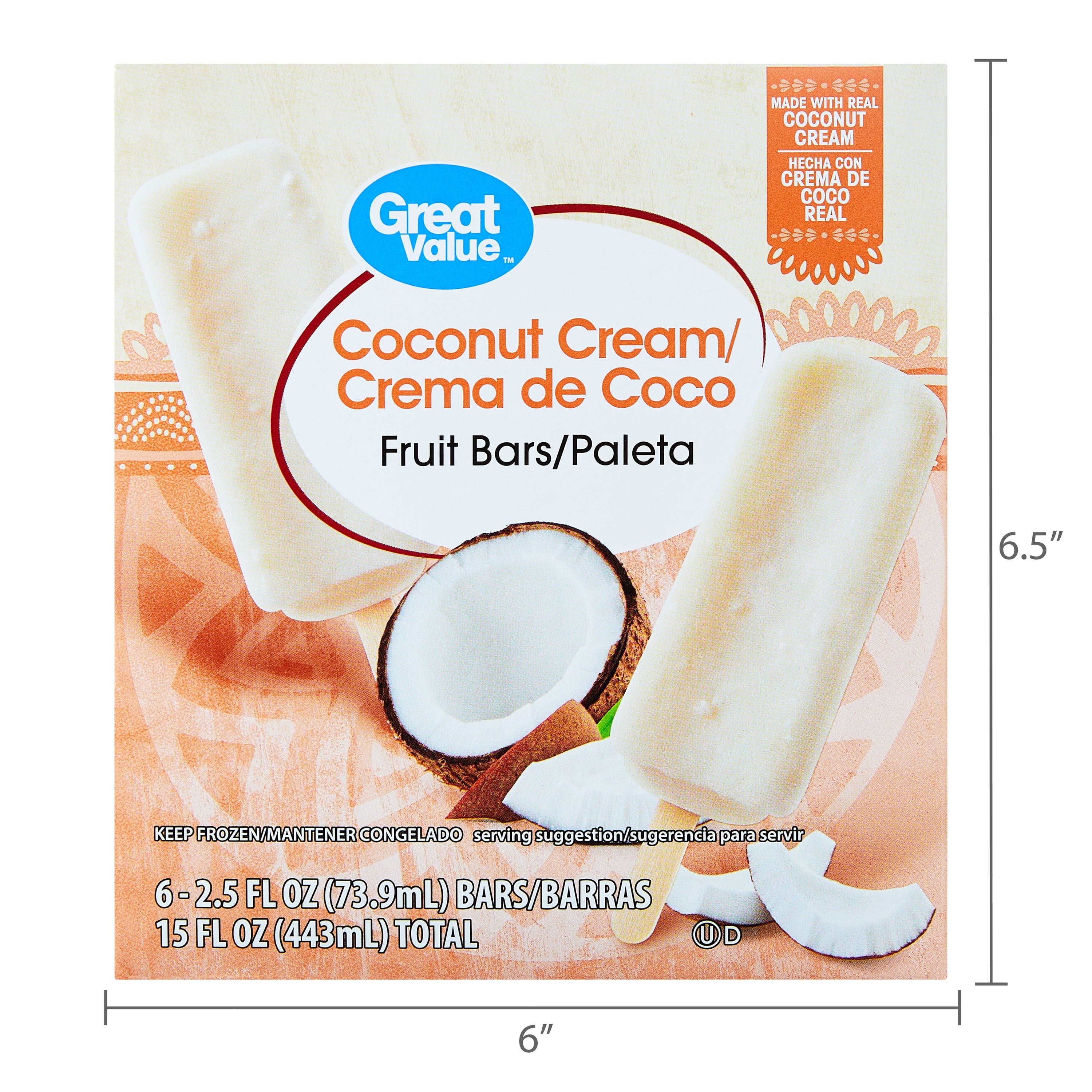 Great Value Coconut Cream Fruit Bars 6 Count 15 Fl Oz