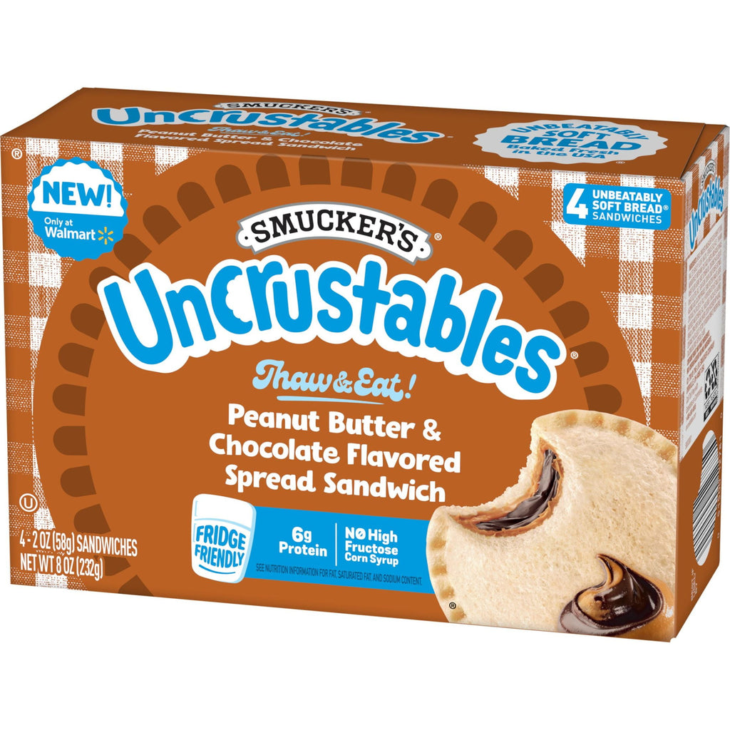 Smucker's Uncrustables Peanut Butter & Chocolate Flavored Spread Sandwiches Frozen 4 Count 8 Oz
