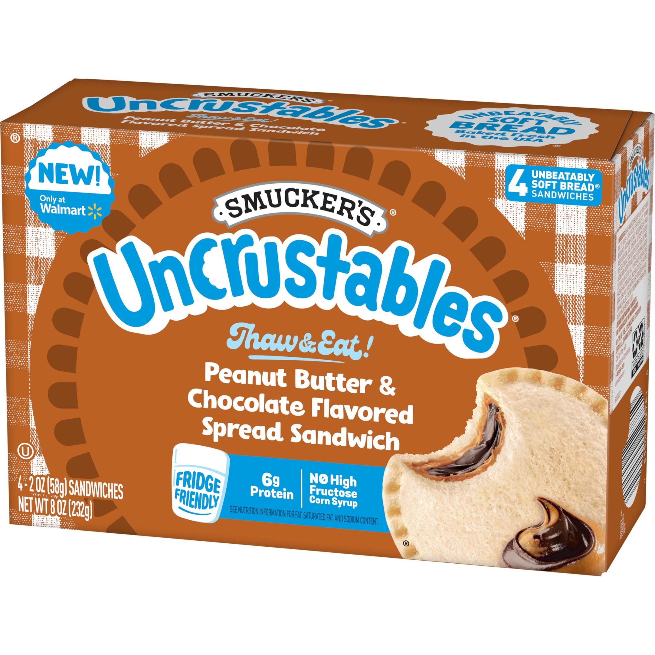 Smucker's Uncrustables Peanut Butter & Chocolate Flavored Spread Sandwiches Frozen 4 Count 8 Oz