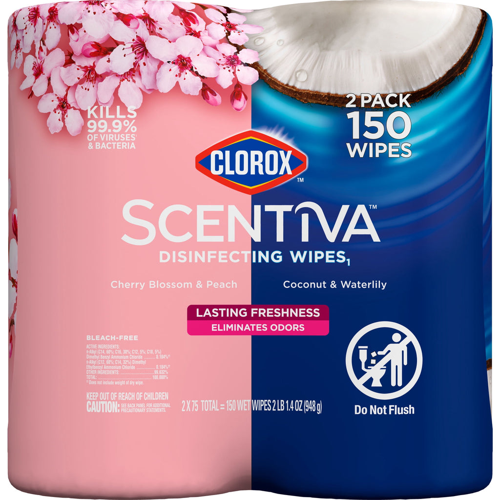 Clorox Scentiva Disinfecting Wipes Cherry Blossom 150 Count Pack of 2