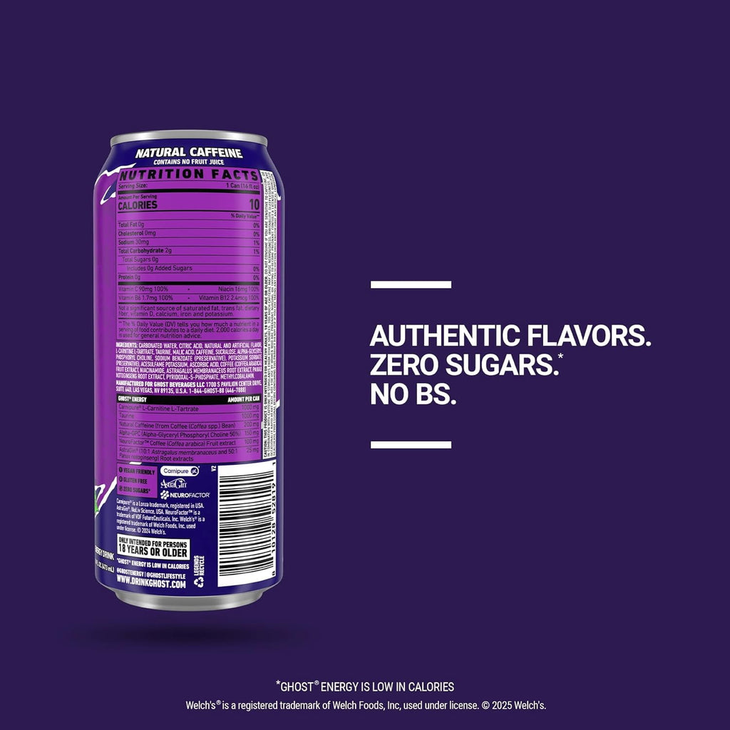 GHOST Energy Welch's Grape Zero Sugar Energy Drink 16 fl oz Single Can