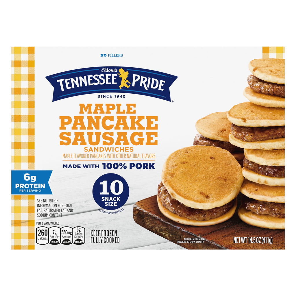 Odom's Tennessee Pride Maple Pancake Sausage Sandwiches Frozen 10 Count 14.5 Oz