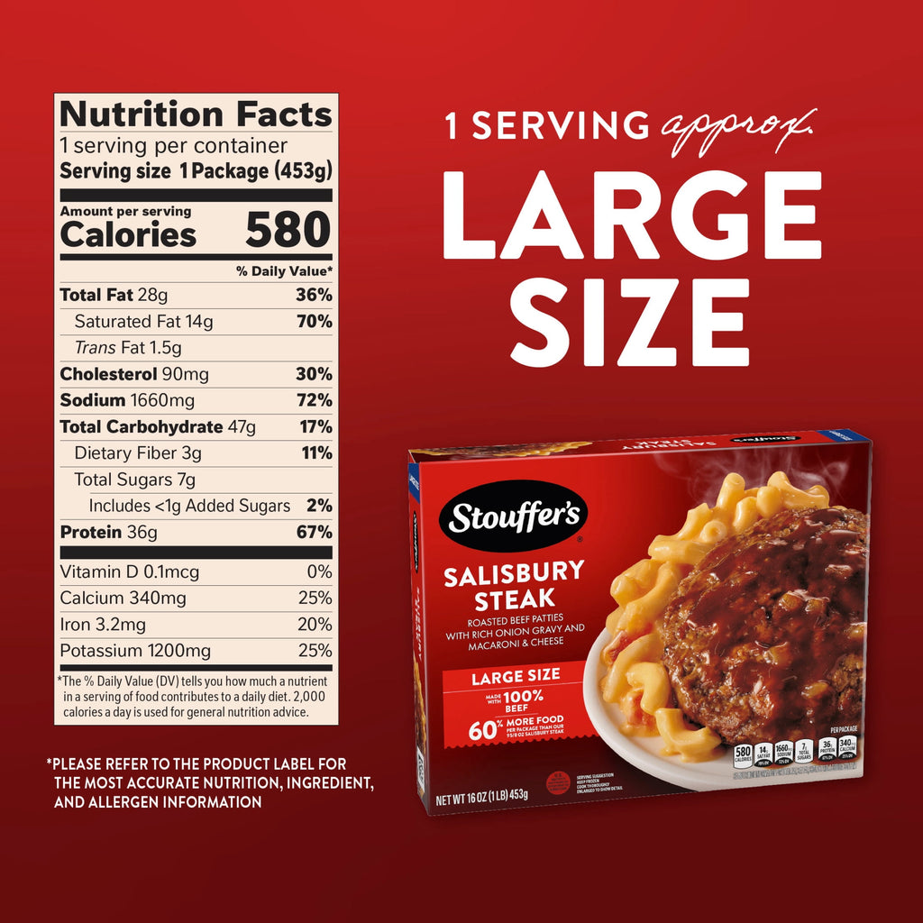 Stouffer's Salisbury Steak Large Size Meal Frozen 16 Oz