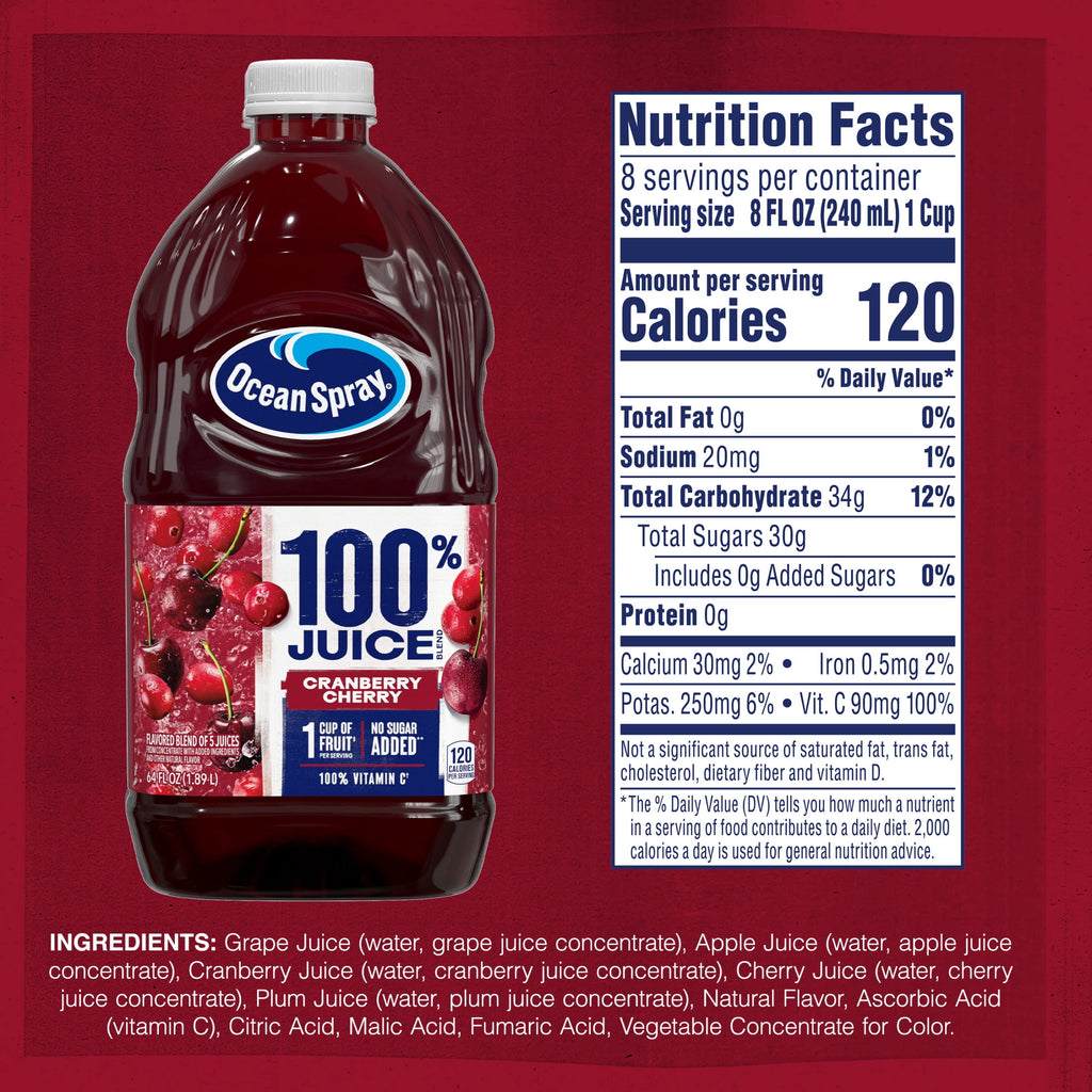 Ocean Spray 100% Juice Cranberry Cherry Juice Blend 64 fl oz Bottle