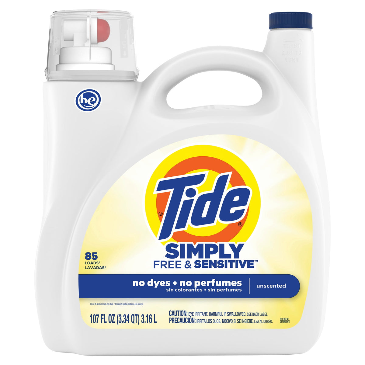 Tide Simply Liquid Laundry Detergent Free & Sensitive Unscented 107 fl oz 85 Loads