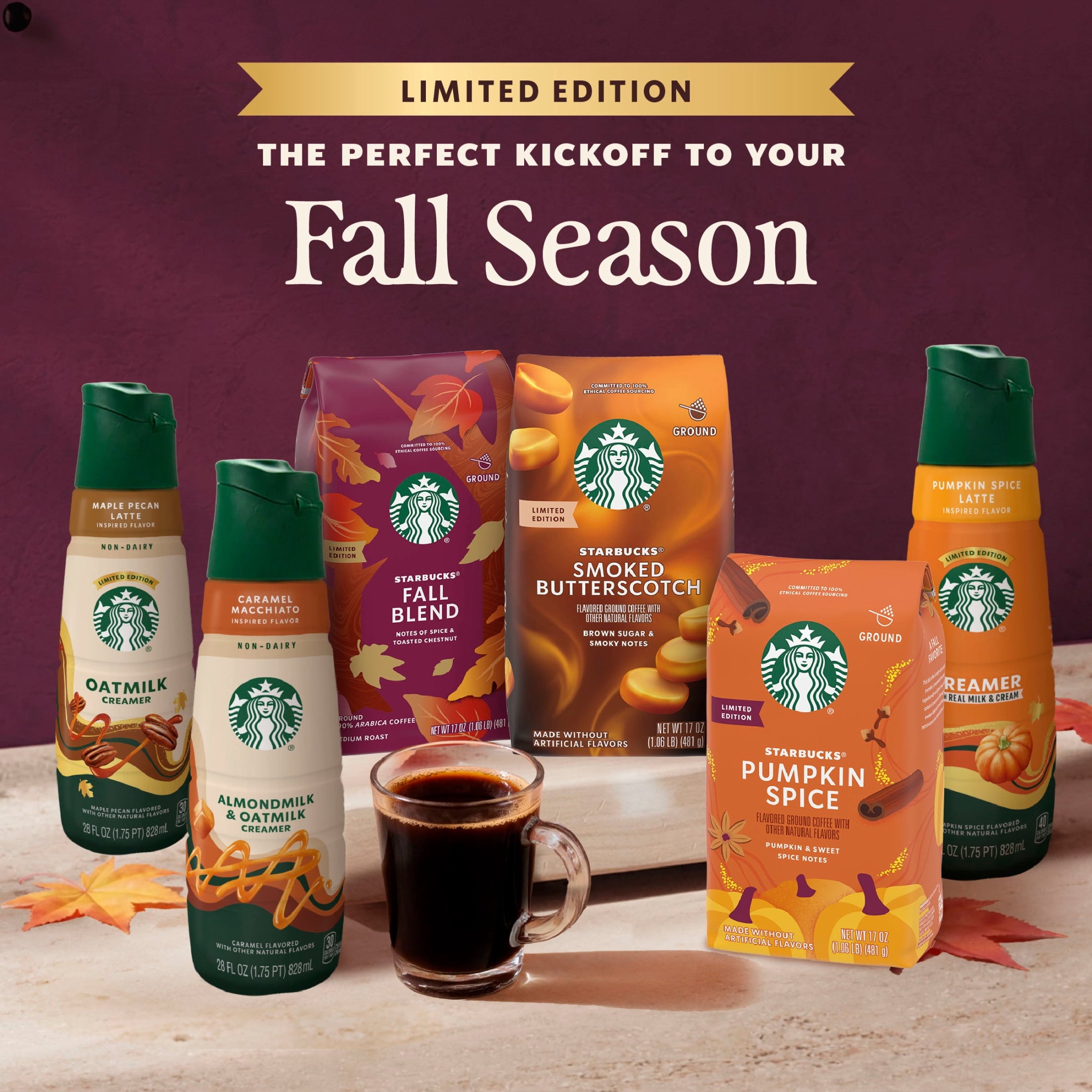 Starbucks Fall Blend Naturally Caffeinated Medium Roast Ground Coffee 17 oz Bag