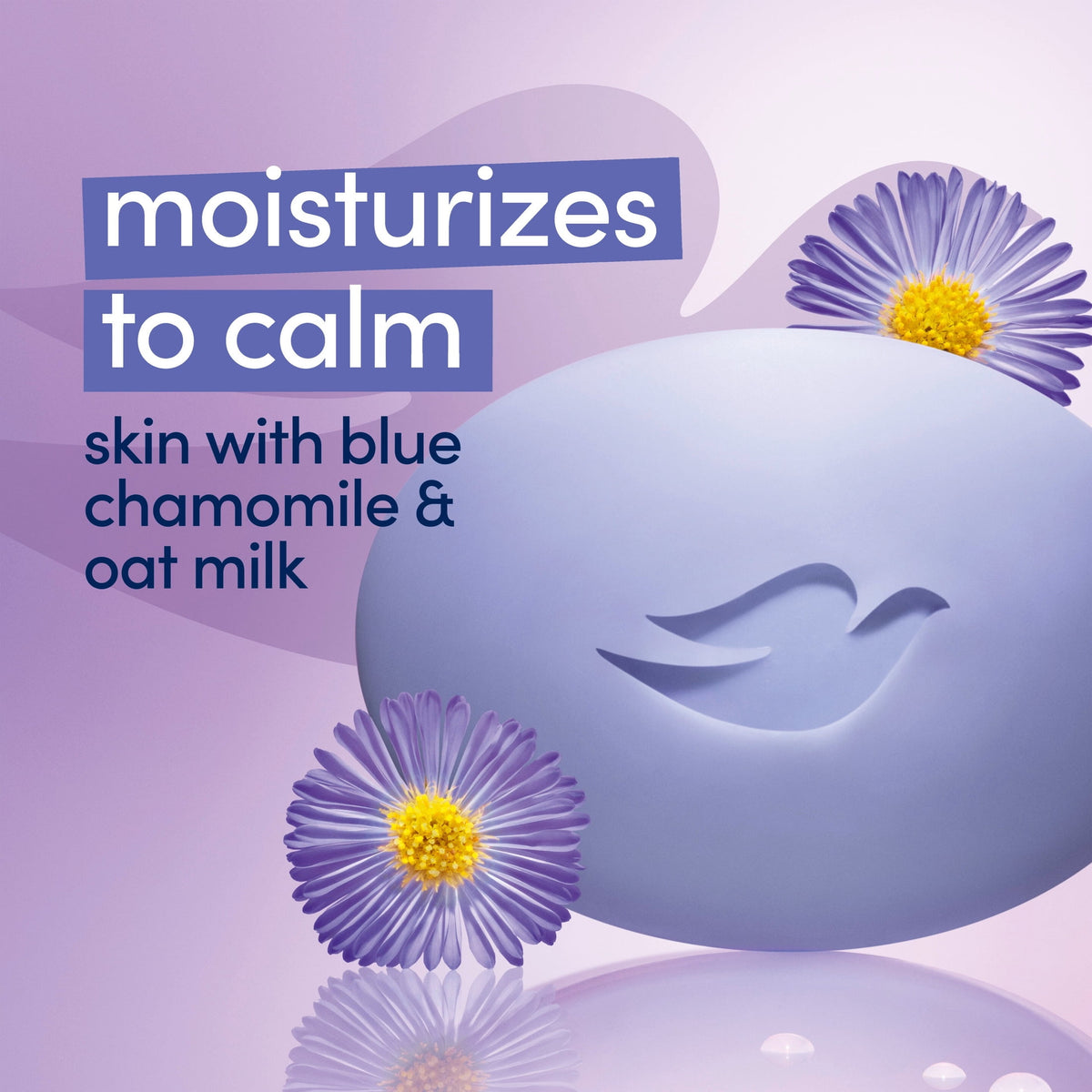 Dove Anti-Stress Beauty Bar Soap Blue Chamomile & Oat Milk Moisturizing Cleanser 3.75 oz 4 Bars