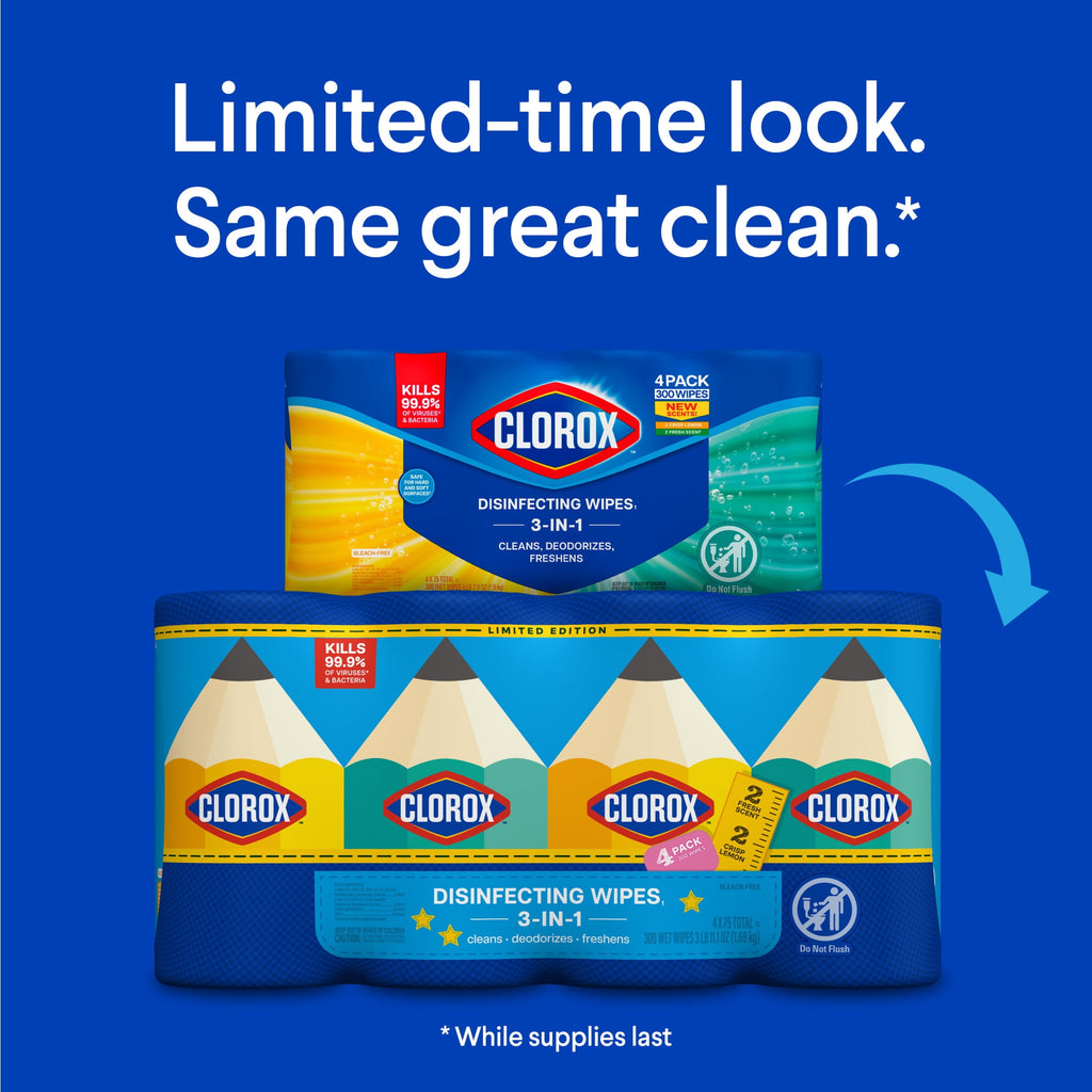 Clorox Disinfecting Wipes Back to School Variety Pack 75 Count Pack of 4
