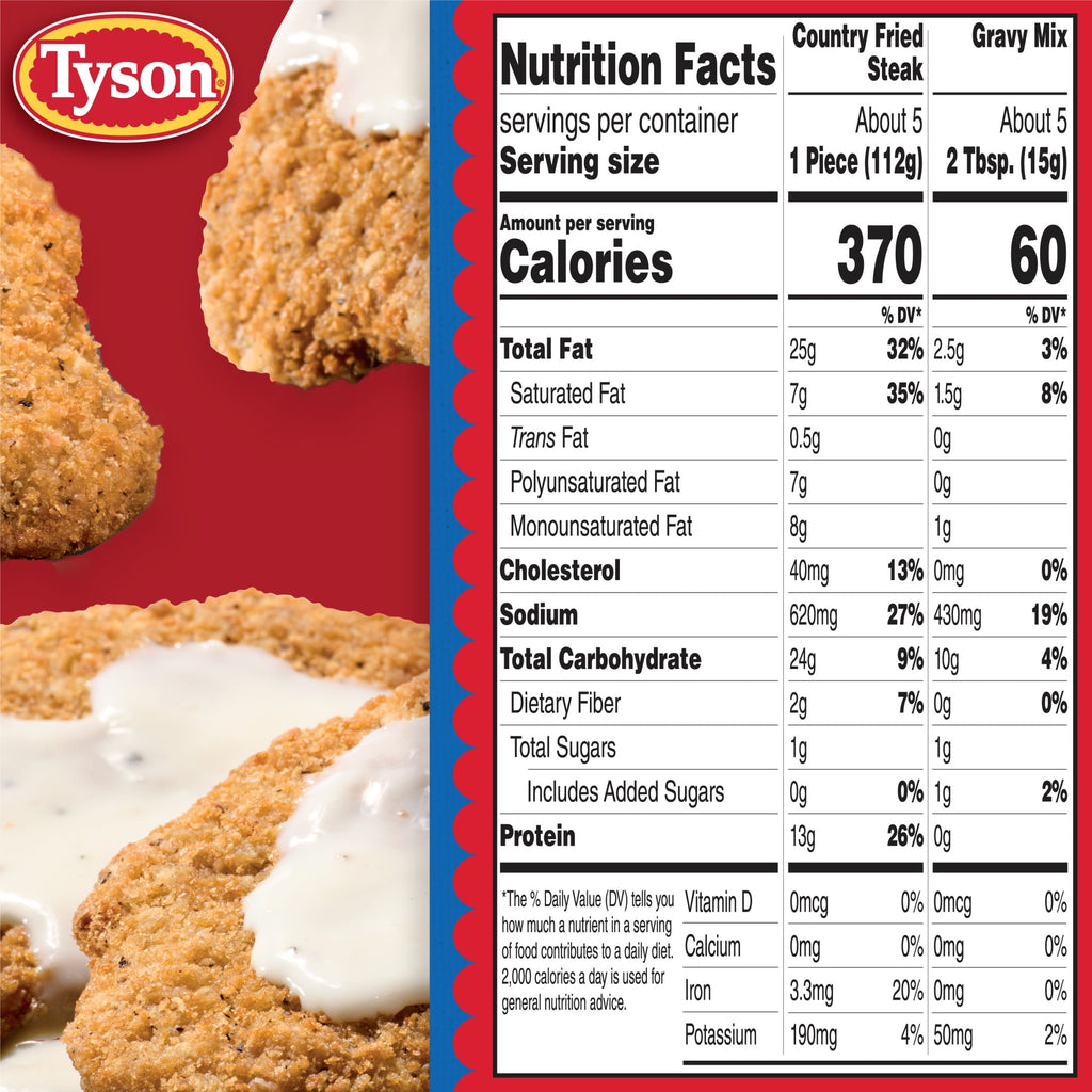 Tyson Country Fried Steaks with Gravy Mix Frozen 22.75 Oz 13g Protein