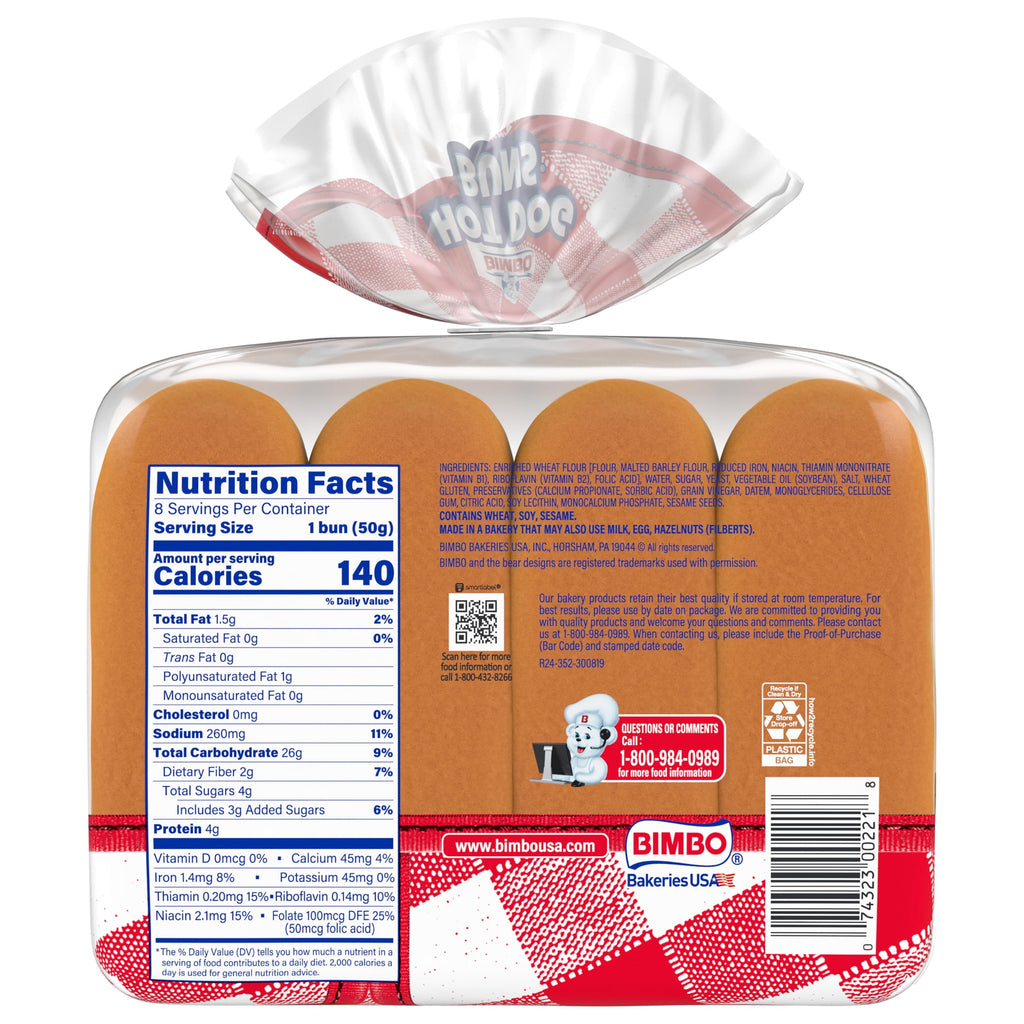 White Hot Dog Buns 14 Oz Bimbo