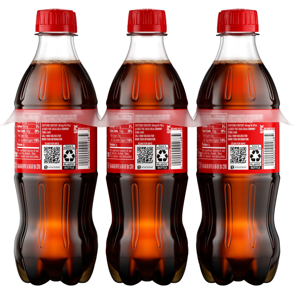 Soda Pop Bottles 16.9 Fl Oz 6 Pack Coca-Cola
