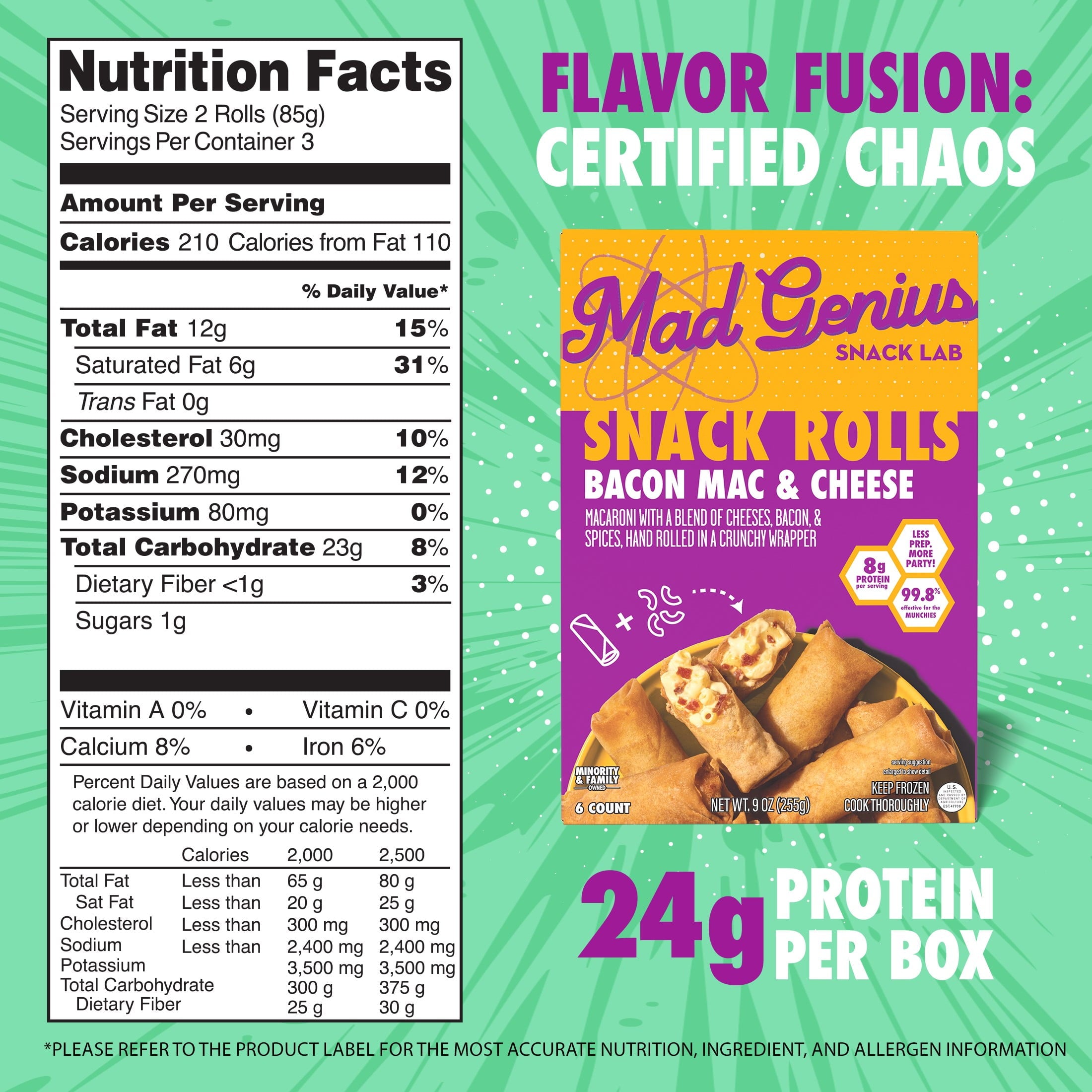 Mad Genius Bacon Mac & Cheese Snack Rolls 9 Oz 6 Count Frozen