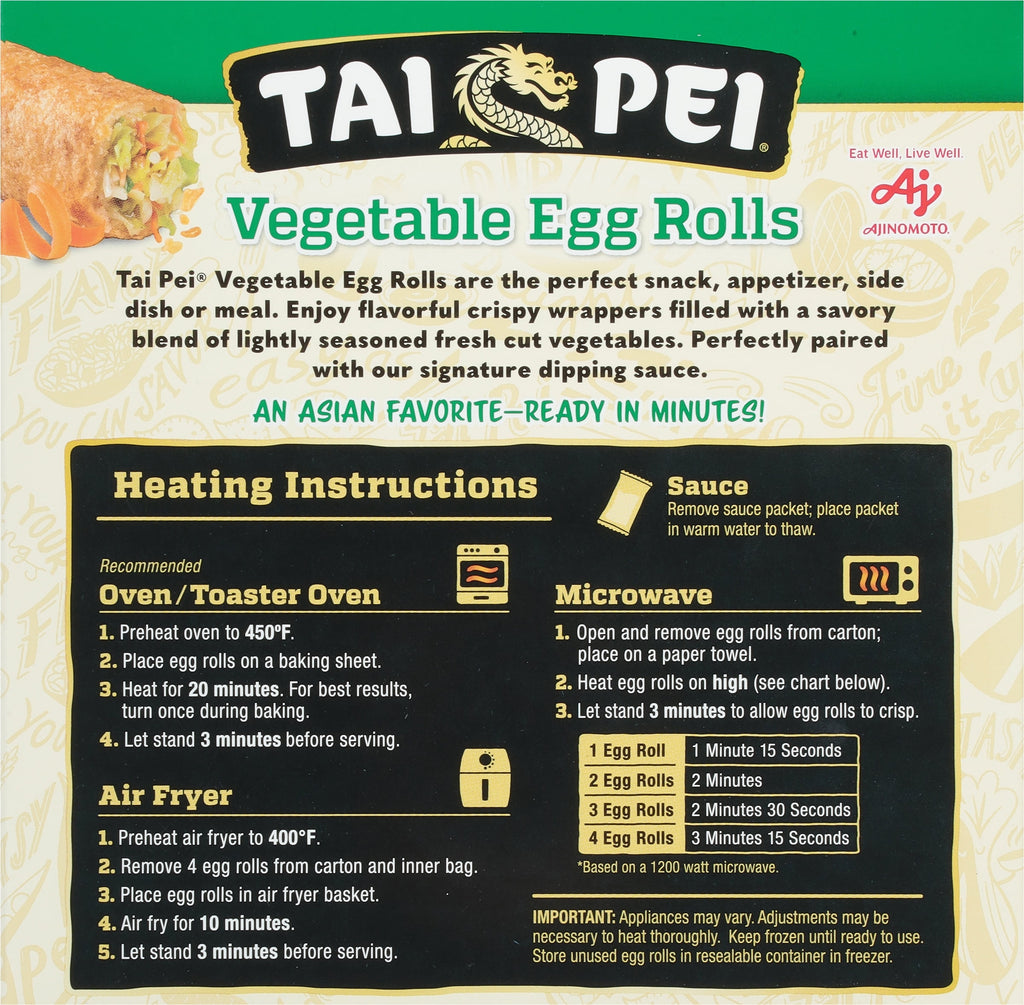 Tai Pei Vegetable Egg Rolls Frozen Asian Appetizer 24.5 Oz