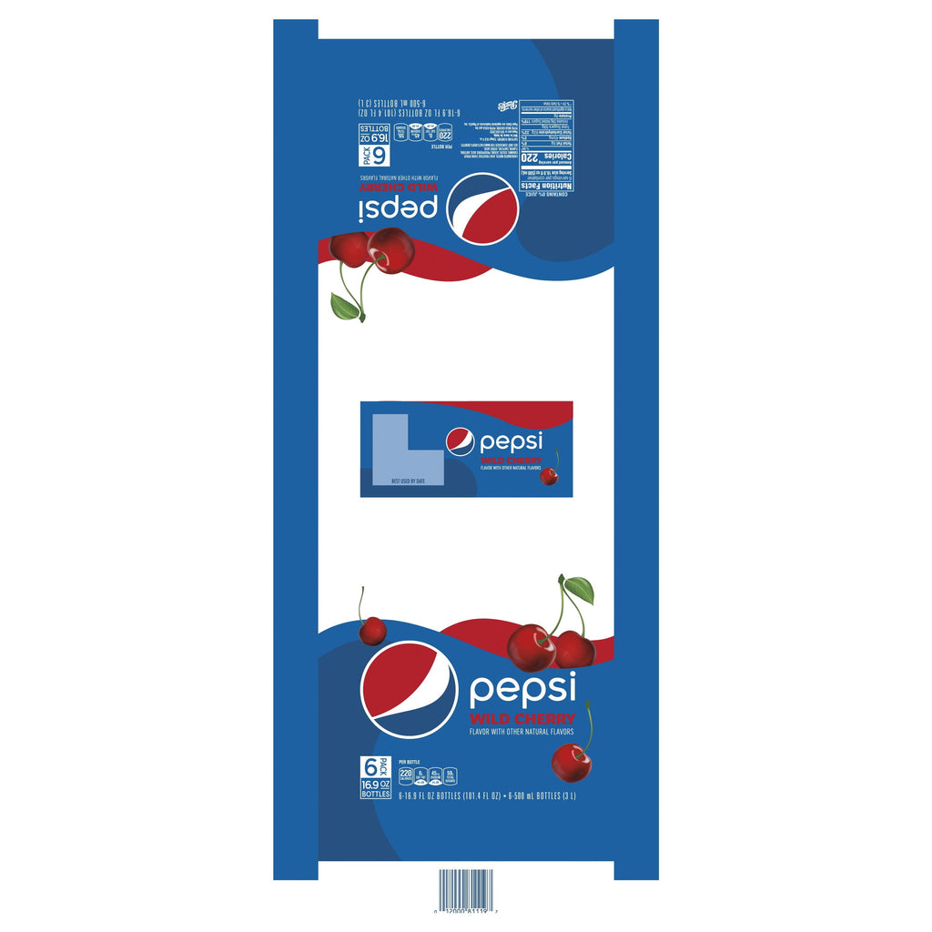 Pepsi Wild Cherry Cola Soda Pop Bottles 16.9 Fl Oz 6 Pack