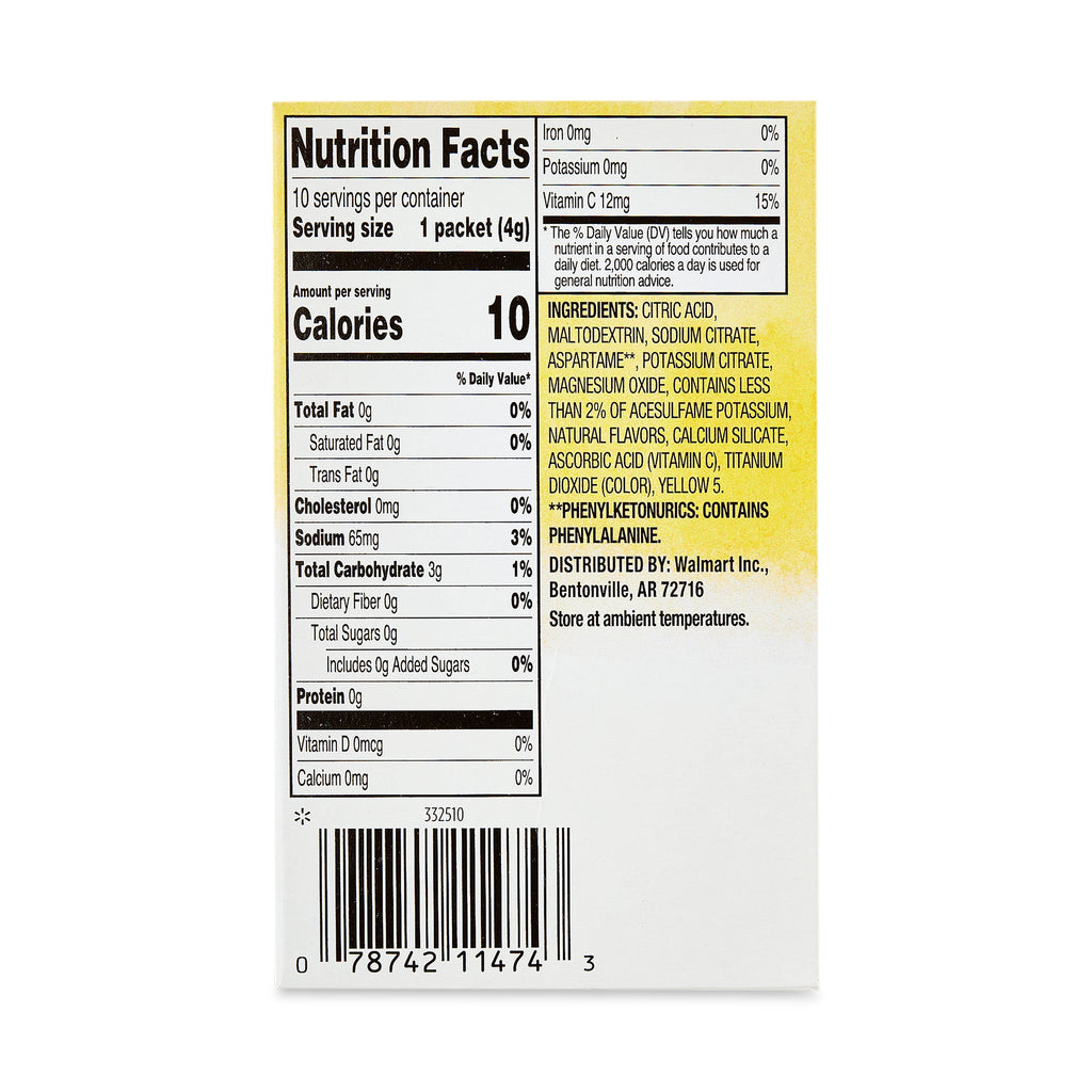 Great Value Sugar-Free Lemonade Drink Mix Packets 0.14 oz 10 Count