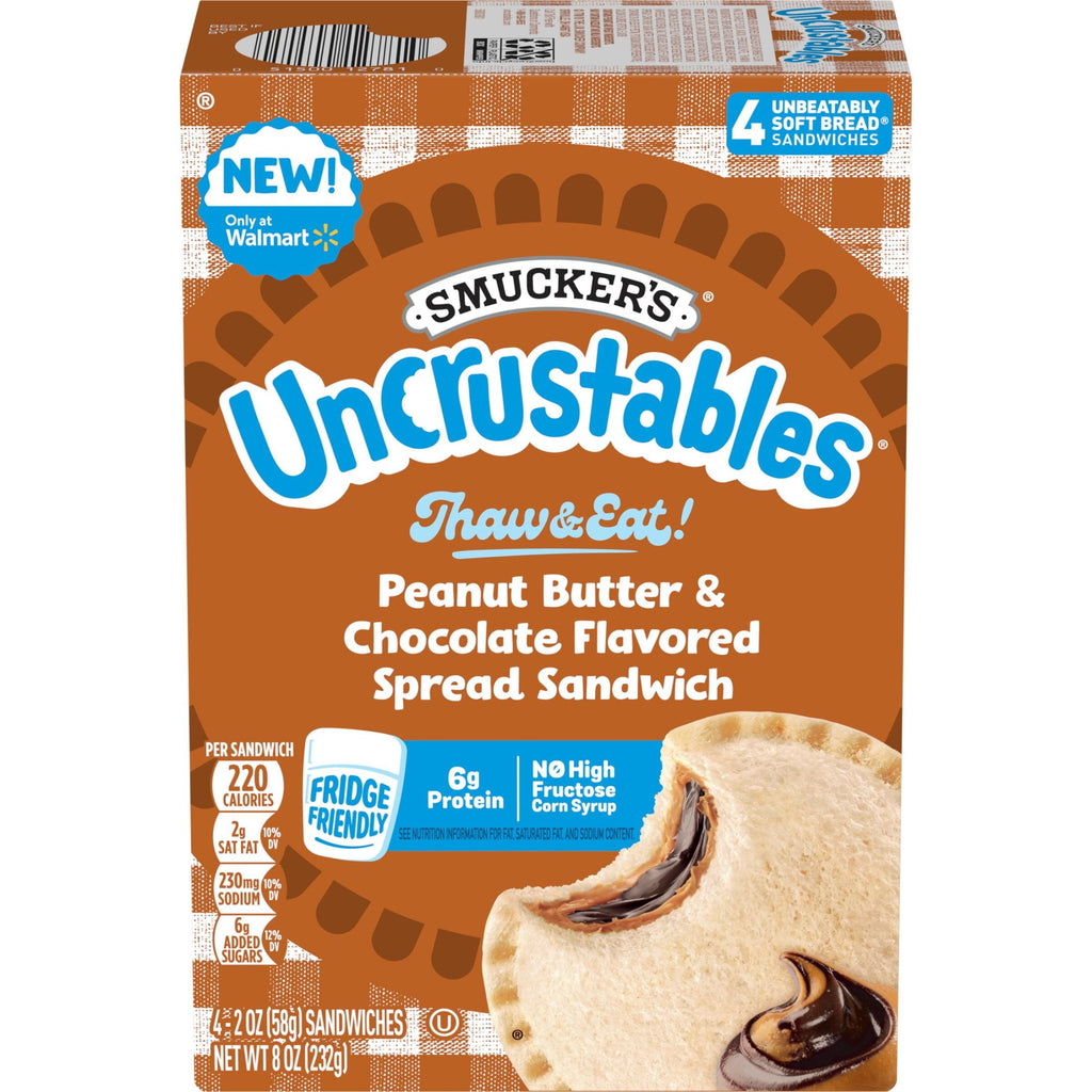 Smucker's Uncrustables Peanut Butter & Chocolate Flavored Spread Sandwiches Frozen 4 Count 8 Oz