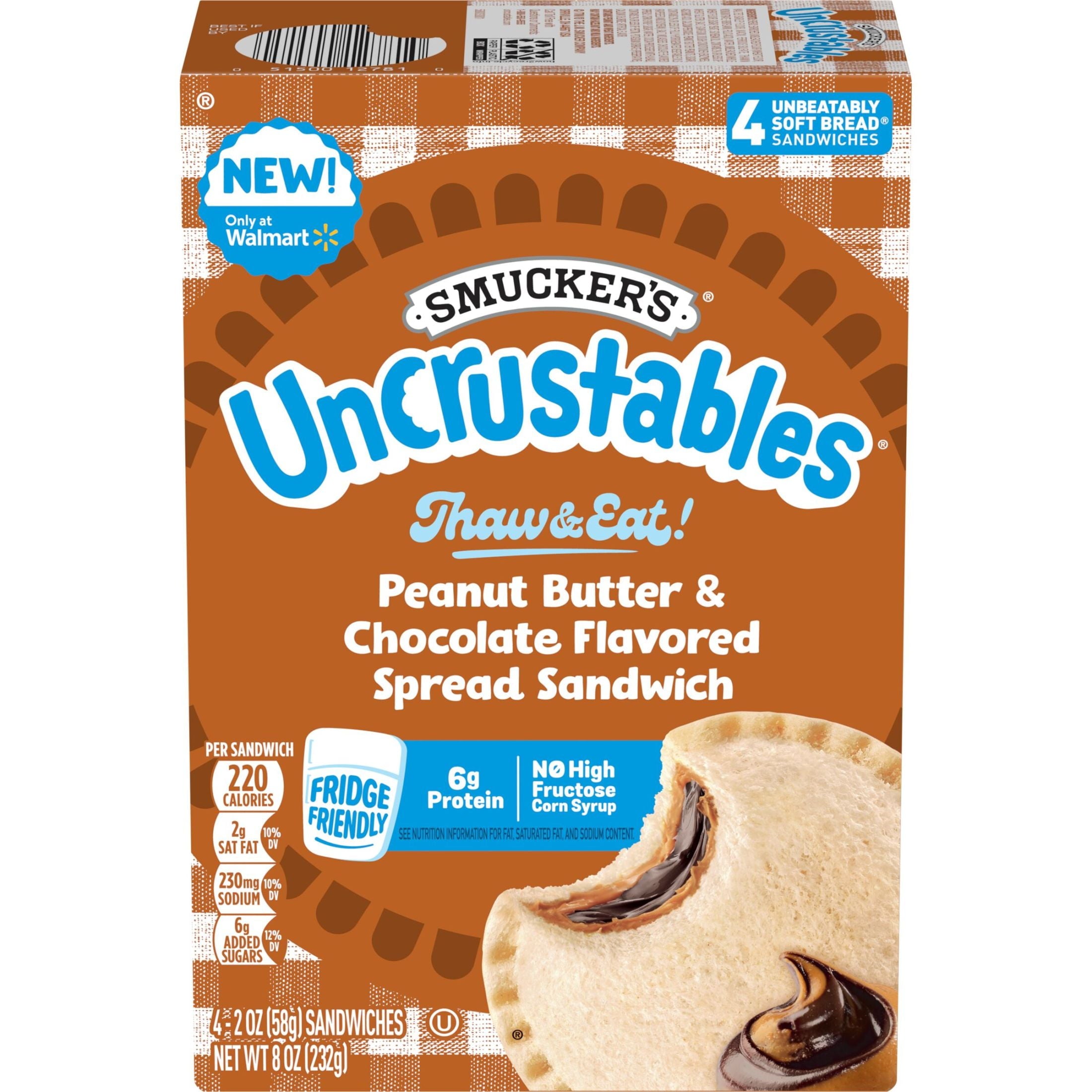 Smucker's Uncrustables Peanut Butter & Chocolate Flavored Spread Sandwiches Frozen 4 Count 8 Oz