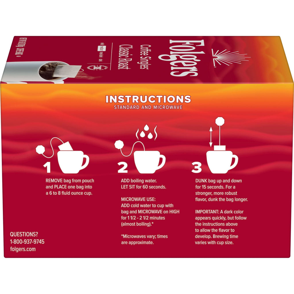 Folgers Classic Roast Naturally Caffeinated Medium Roast Coffee Bags 38 Count 6 oz Box