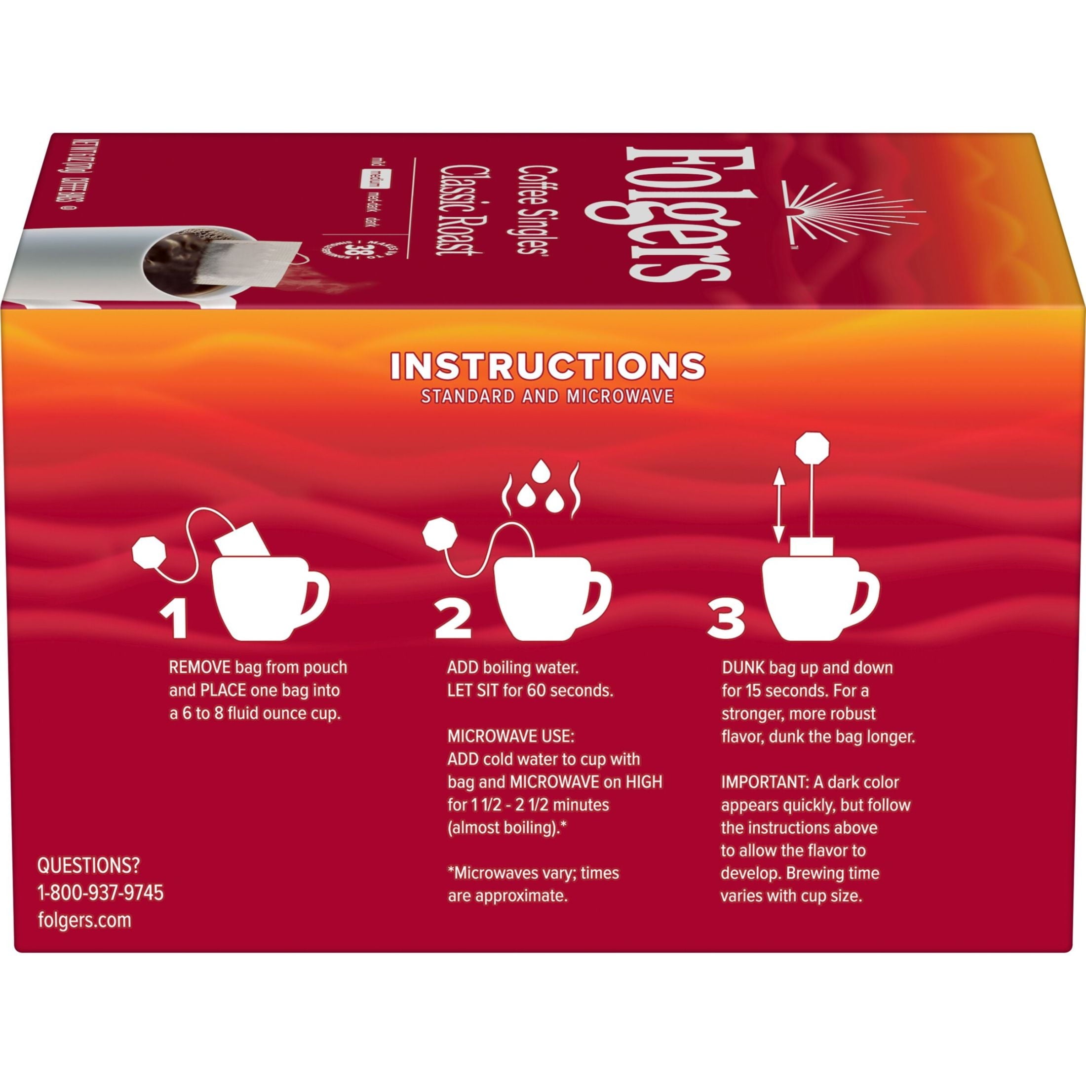 Folgers Classic Roast Naturally Caffeinated Medium Roast Coffee Bags 38 Count 6 oz Box
