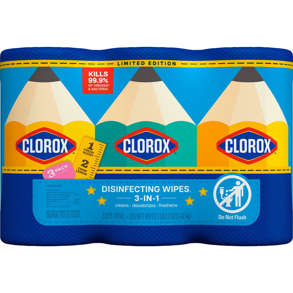 Clorox Disinfecting Cleaning Wipes Back to School Variety Pack 75 Count Pack of 3