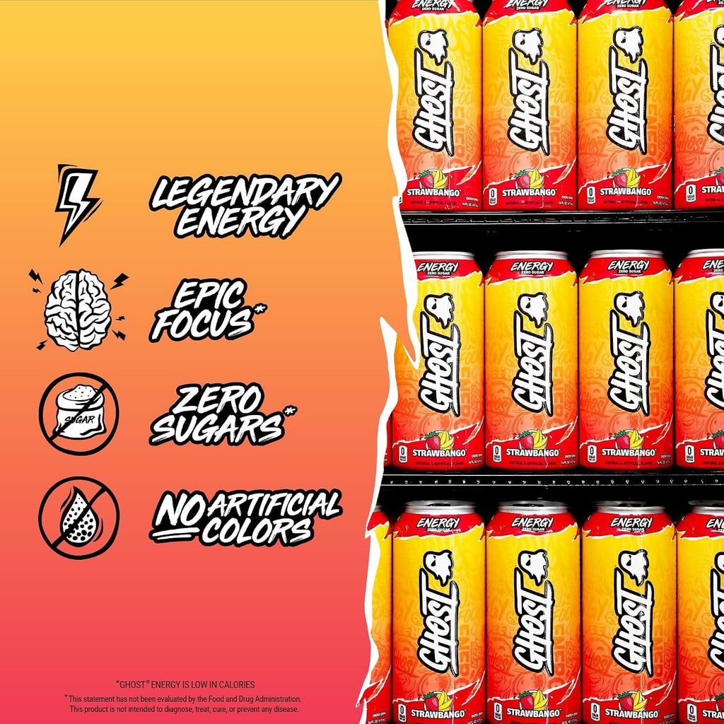 GHOST Energy Zero Sugars Energy Drink Strawbango 16 fl oz Single Can