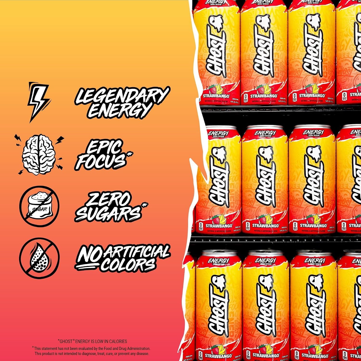 GHOST Energy Zero Sugars Energy Drink Strawbango 16 fl oz Single Can