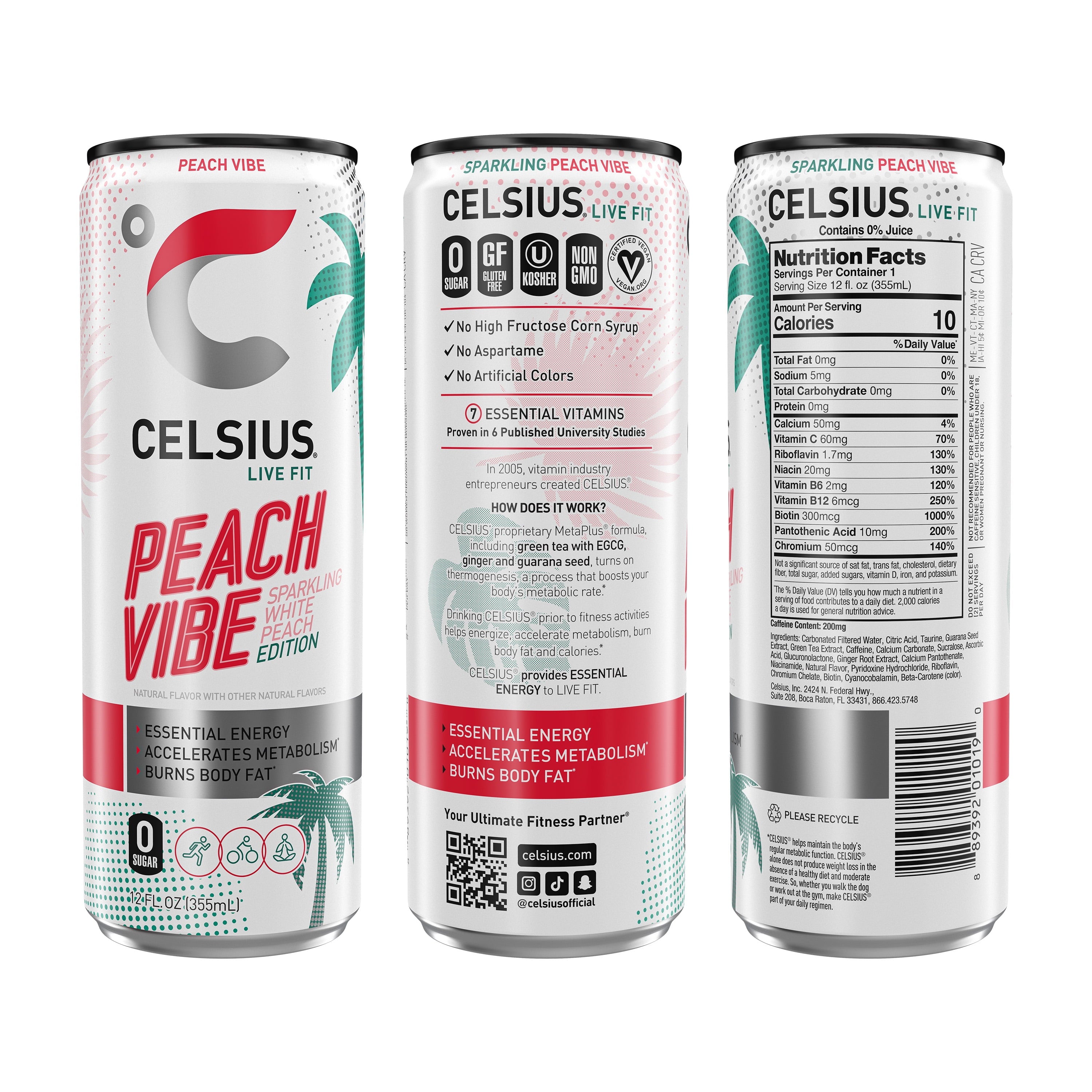 CELSIUS Sparkling Vibe Variety Pack Functional Energy Drink 12 fl oz 12 Pack Cans