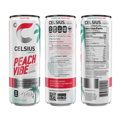 CELSIUS Sparkling Peach Vibe Energy Drink 12 fl oz Single Can