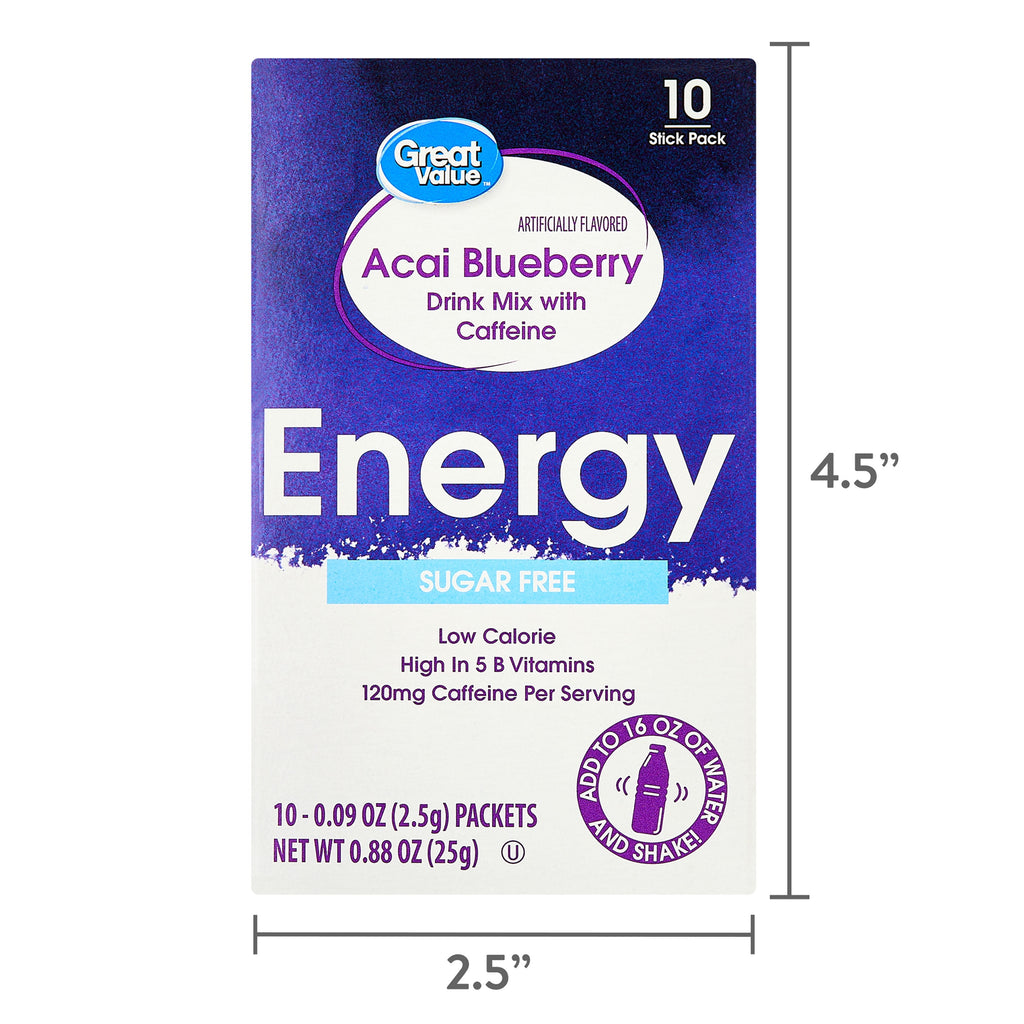 Great Value Sugar-Free Blueberry Acai Energy Drink Mix Packets 0.08 oz 10 Count