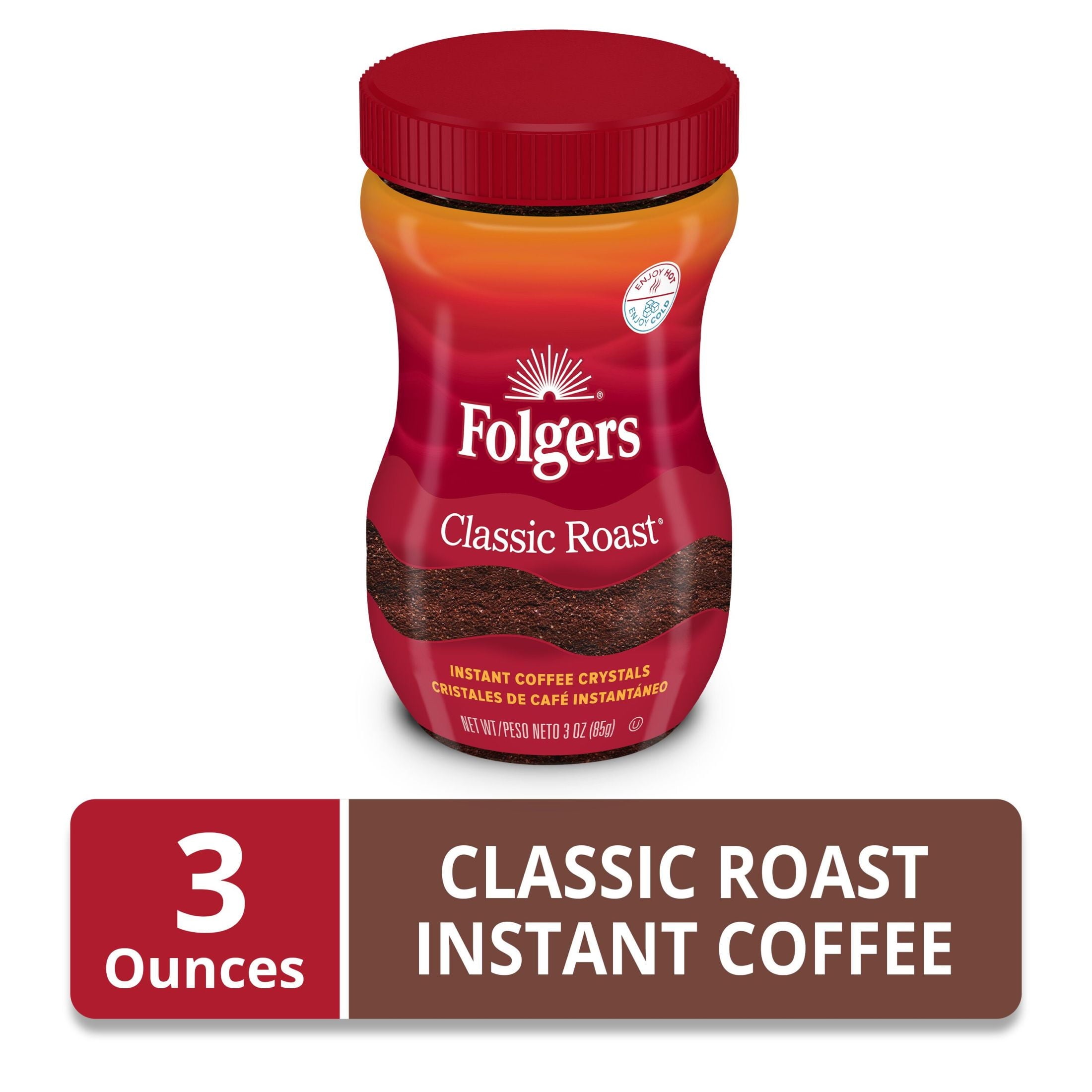Folgers Classic Roast Naturally Caffeinated Medium Instant Coffee 3 oz Jar